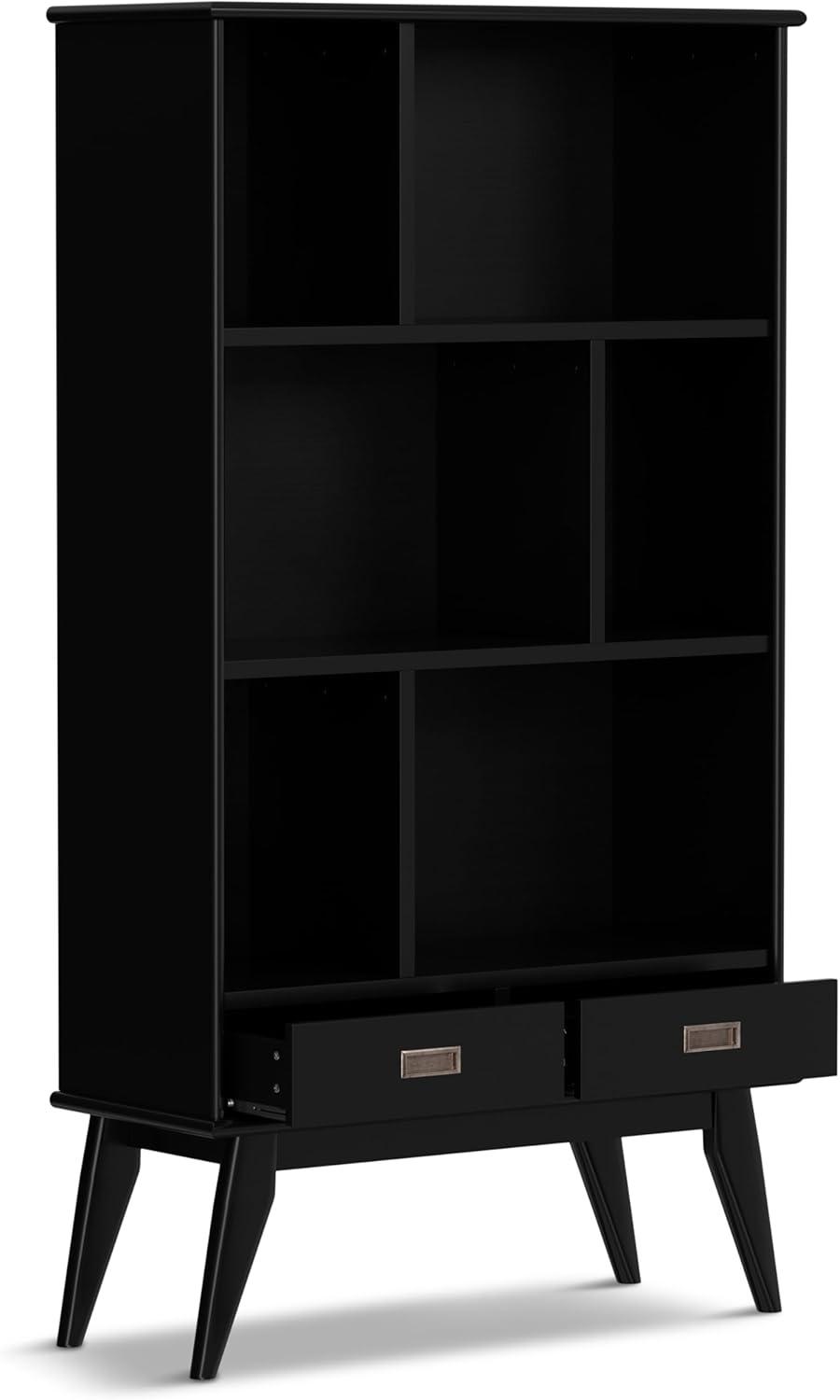 Simpli Home Draper SOLID HARDWOOD 64 inch x 35 inch Mid Century Modern Wide Bookcase and Storage Unit in Black