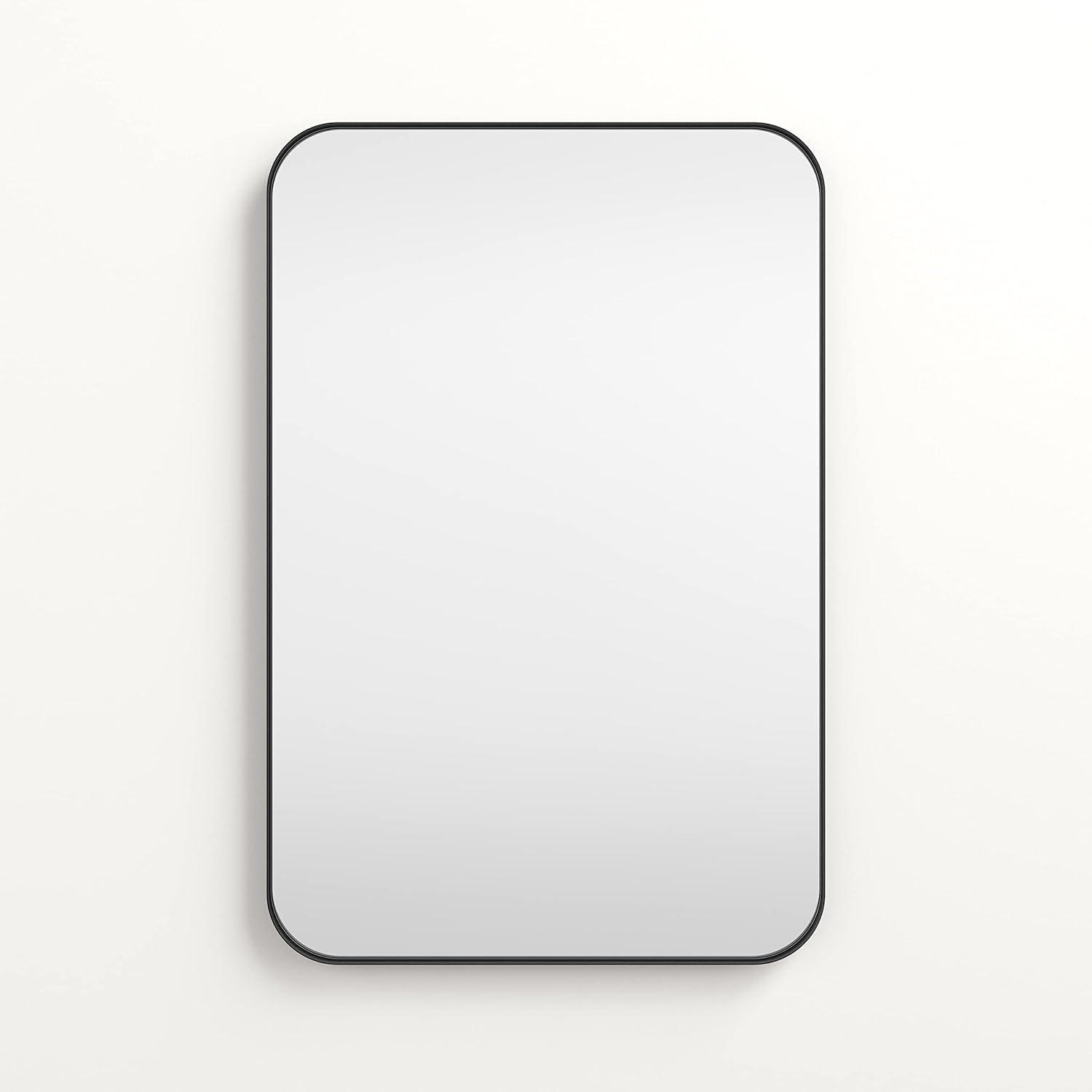 Better Bevel 24" x 36" Black Metal Framed Mirror | Rectangle Bathroom Wall Mirror | Rounded Corner