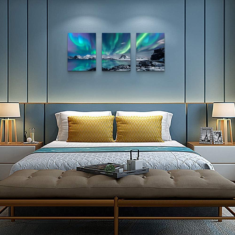 Farmhouse Canvas Wall Art For Bedroom Wall Decorations For Living Room Office Wall Decor Aurora Scenery Painting On Stretched And Framed Wall Pictures 3 Piece Ready To Hang For Bathroom Home Decor