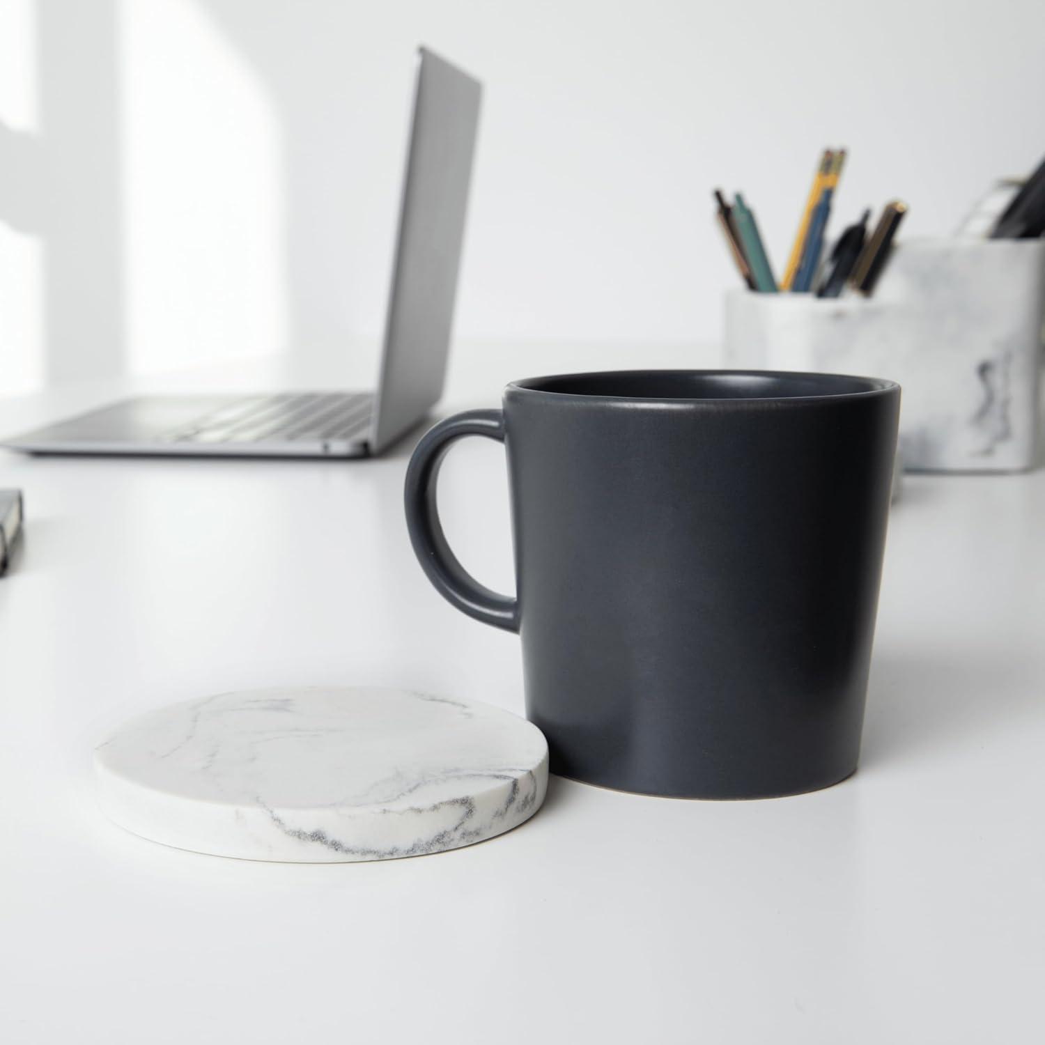 Set of 6 White and Gray Marble Coasters with Felt Bottom