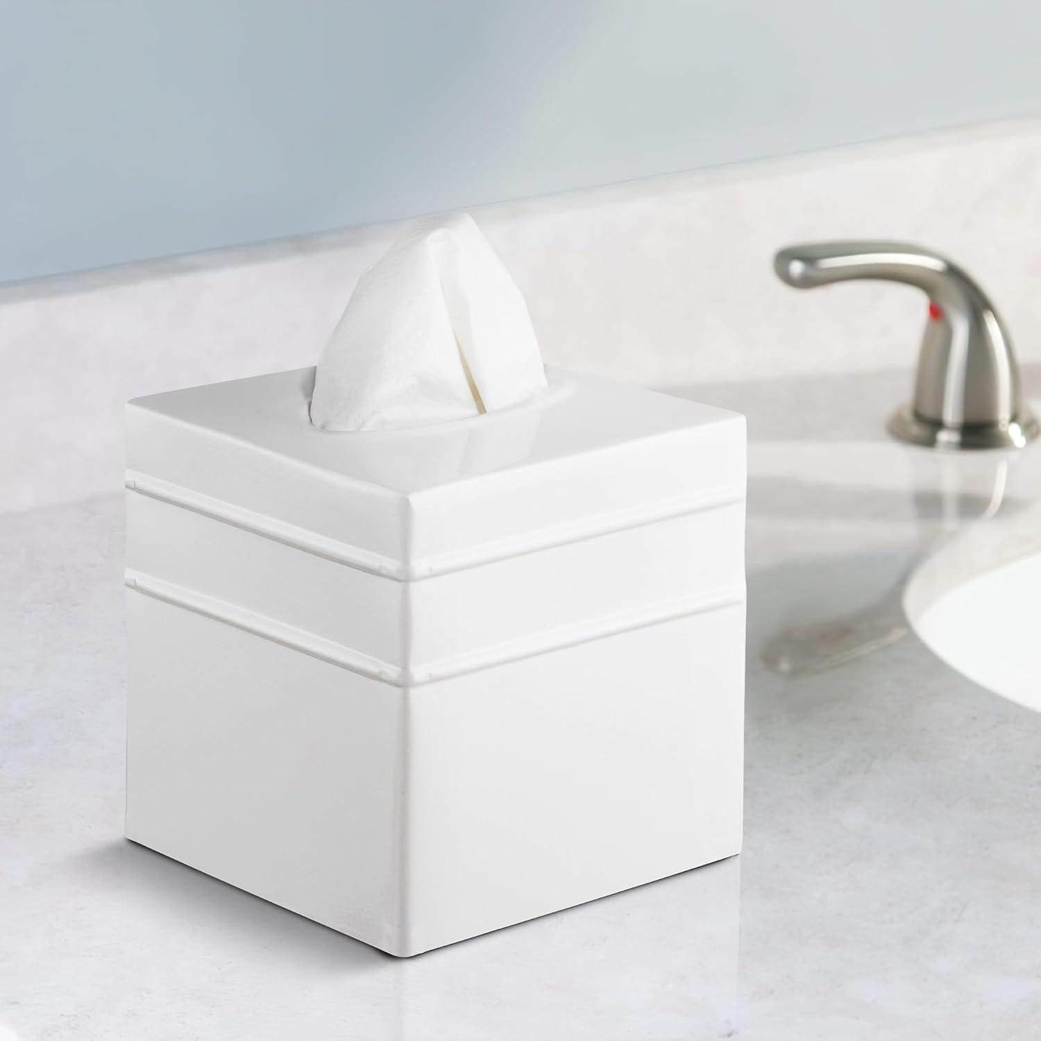 White Metal Embossed Square Tissue Box Cover