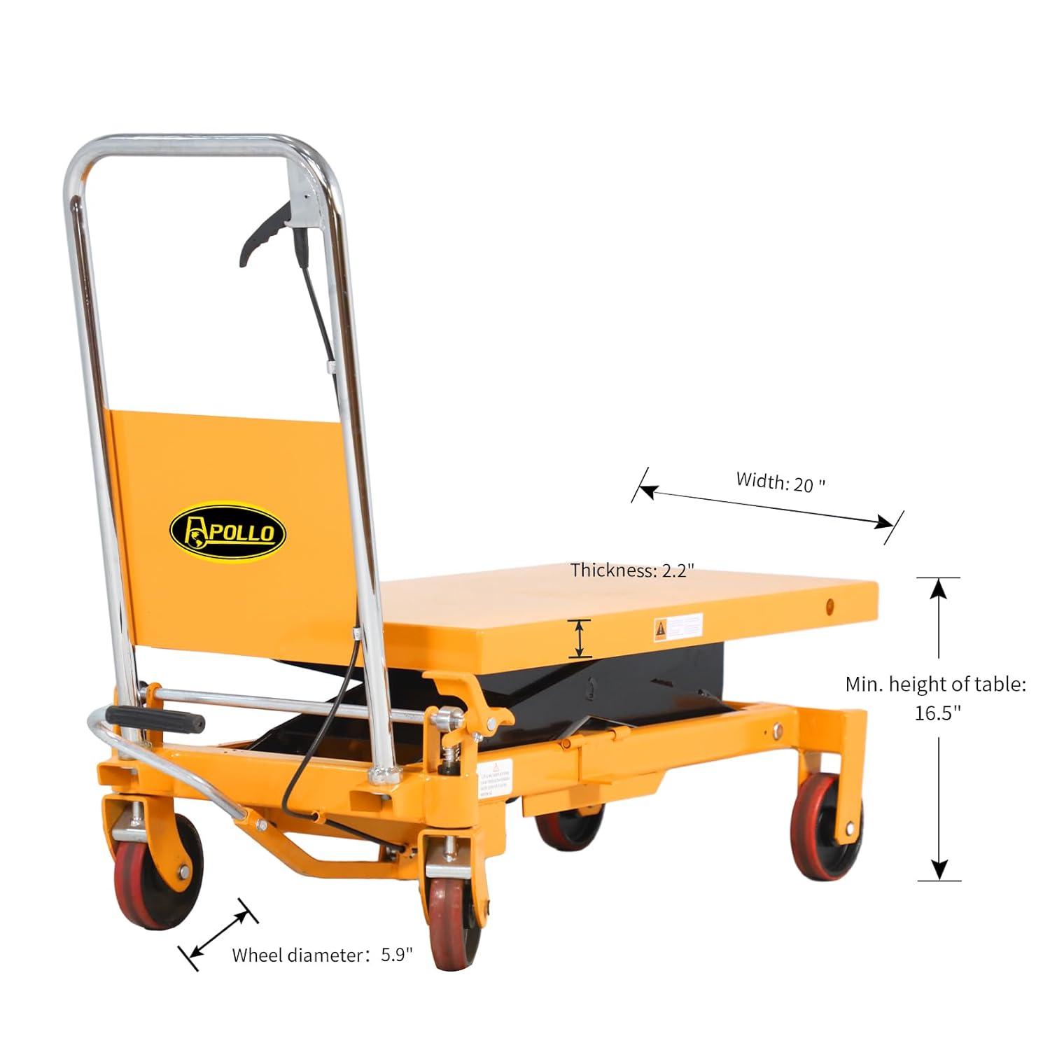 APOLLOLIFT 1760lb Hydraulic Scissor Lift Table 39" Lift Manual Scissor Lift Cart 39.4x20" Table Size