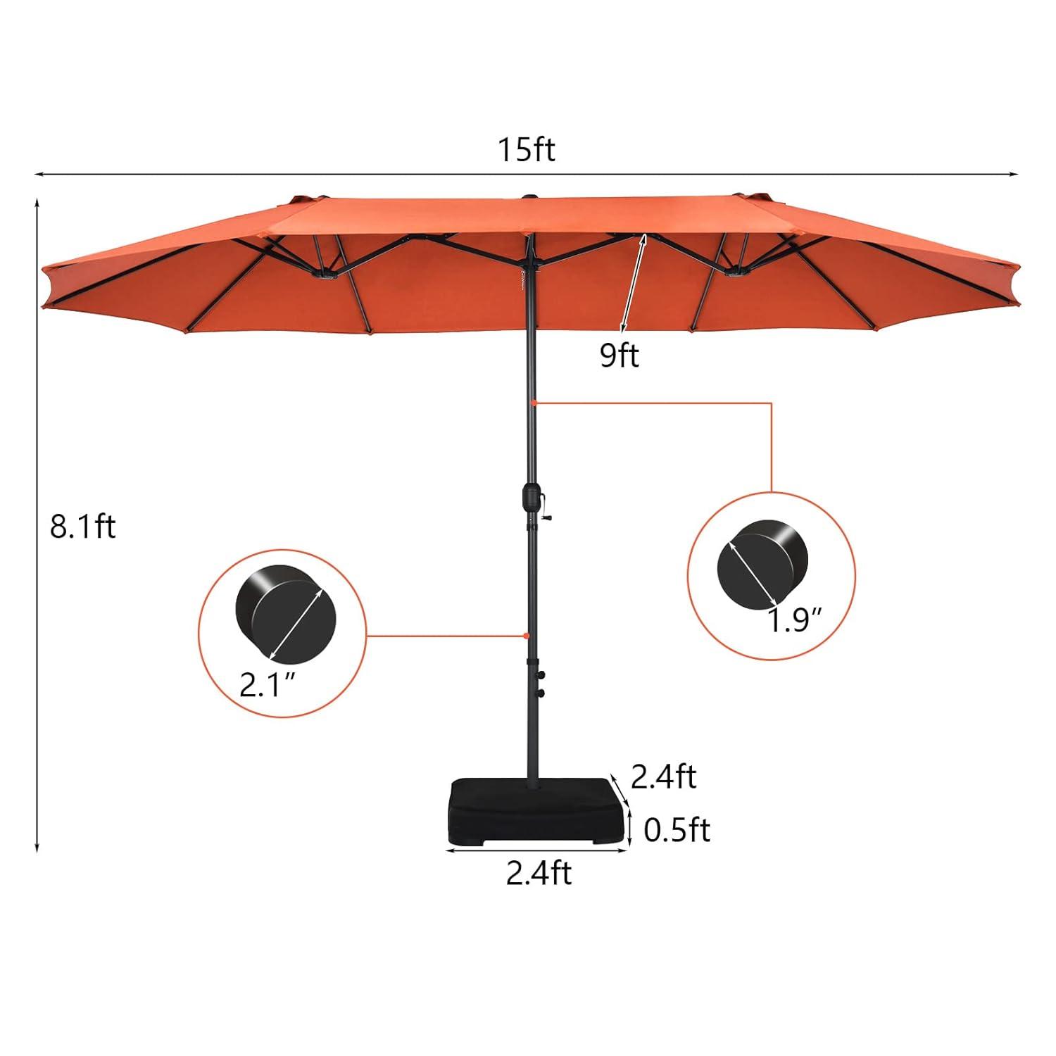 Tangkula 15Ft Double-Sided Patio Umbrella, Outdoor Extra Large Umbrella W/Hand-Crank System & Air Vents, Market Twin Umbrella W/ 12-Rib Sturdy Metal Frame for Poolside, Garden Backyard (Orange)