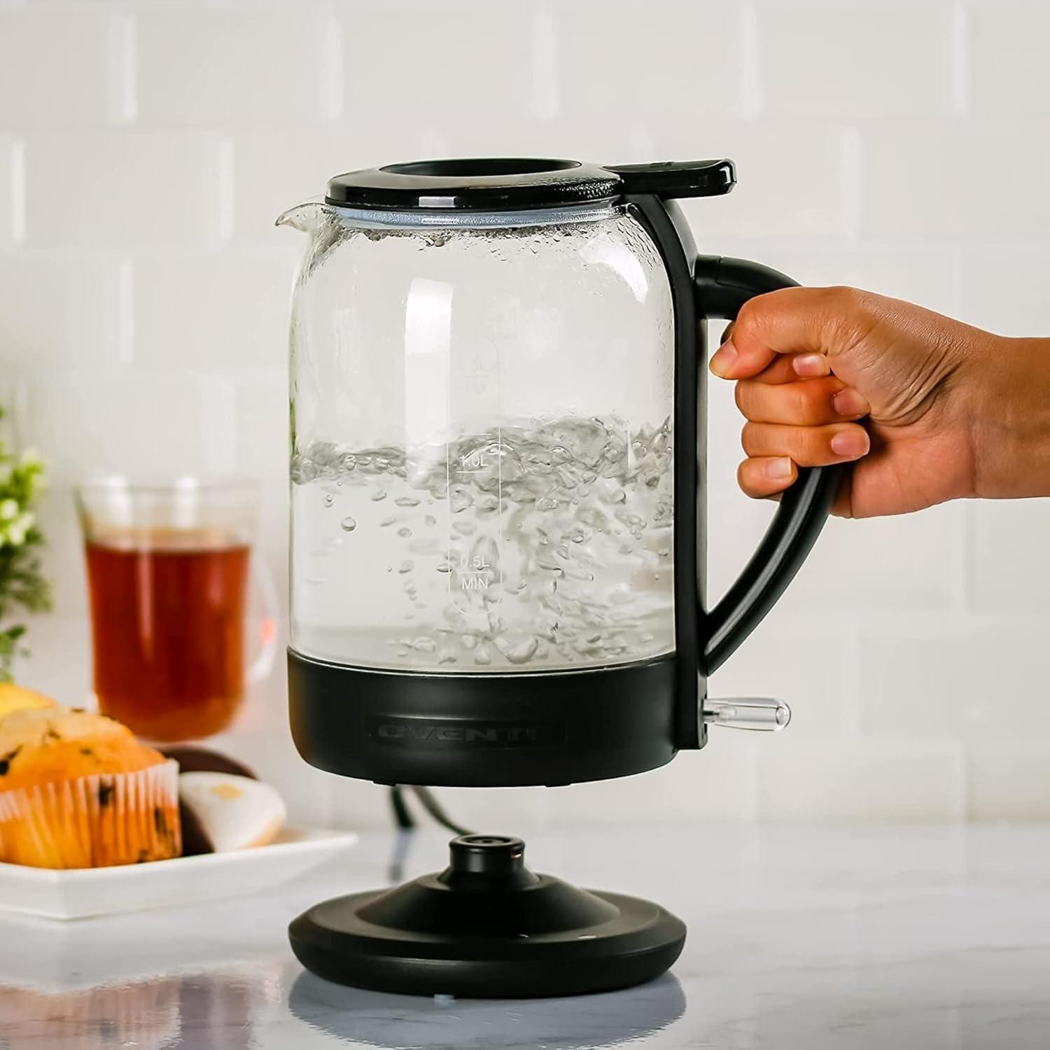 1.5L Black Glass Electric Tea Kettle with ProntoFill Design