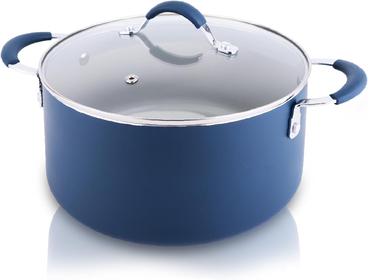 NutriChef Dutch Oven Pot with Lid - Non-Stick Kitchen Cookware with Tempered Glass Lids, 5 Quart