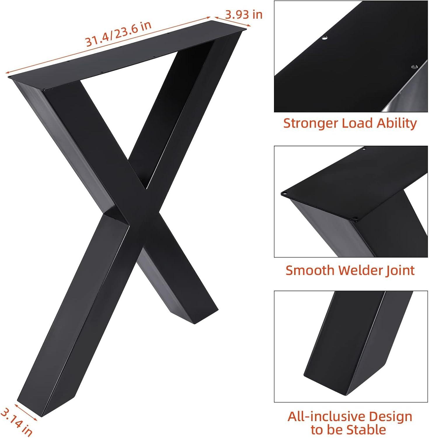 Black Steel X-Frame 28" Table Legs Set of 2