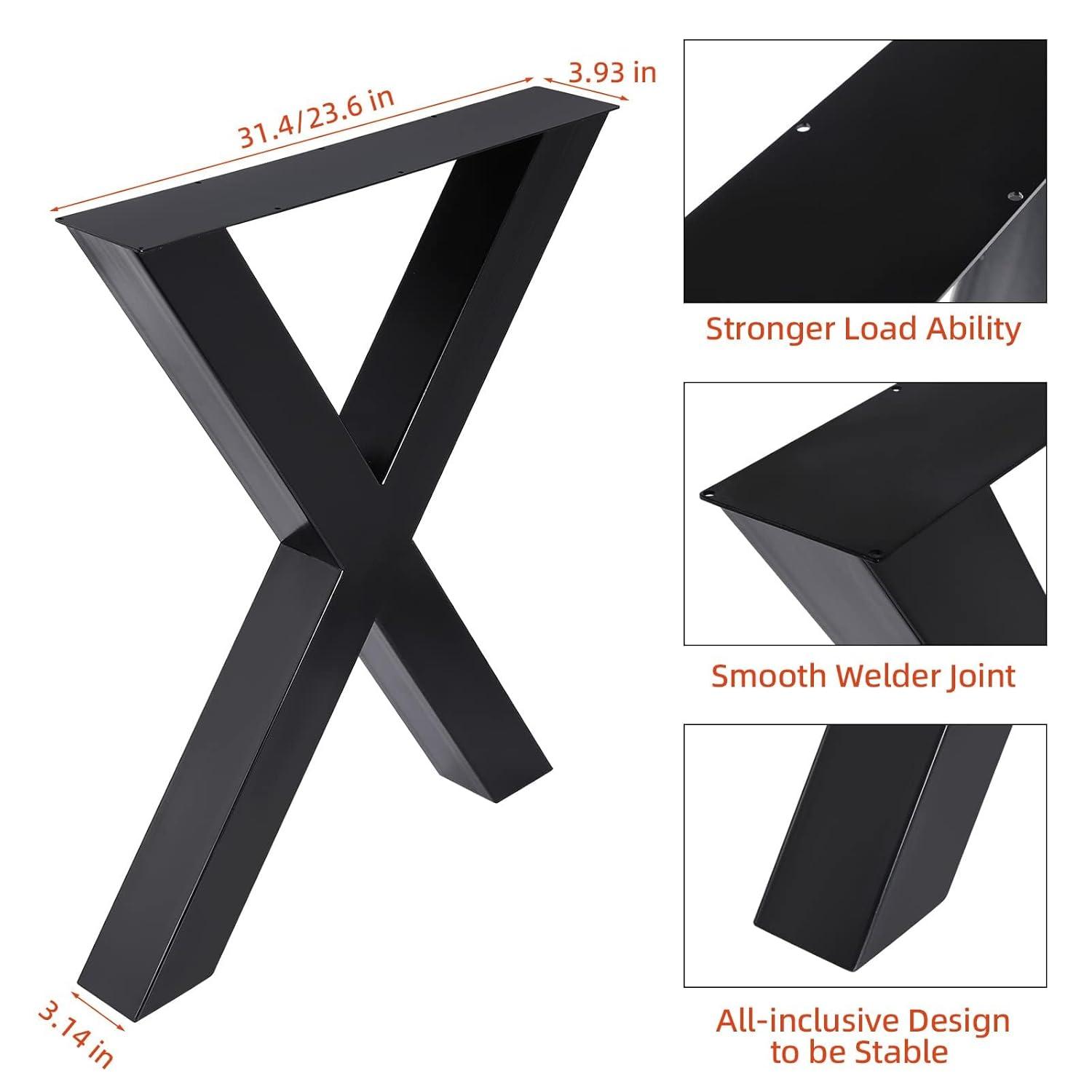 Black Steel X-Frame 28" Table Legs Set of 2