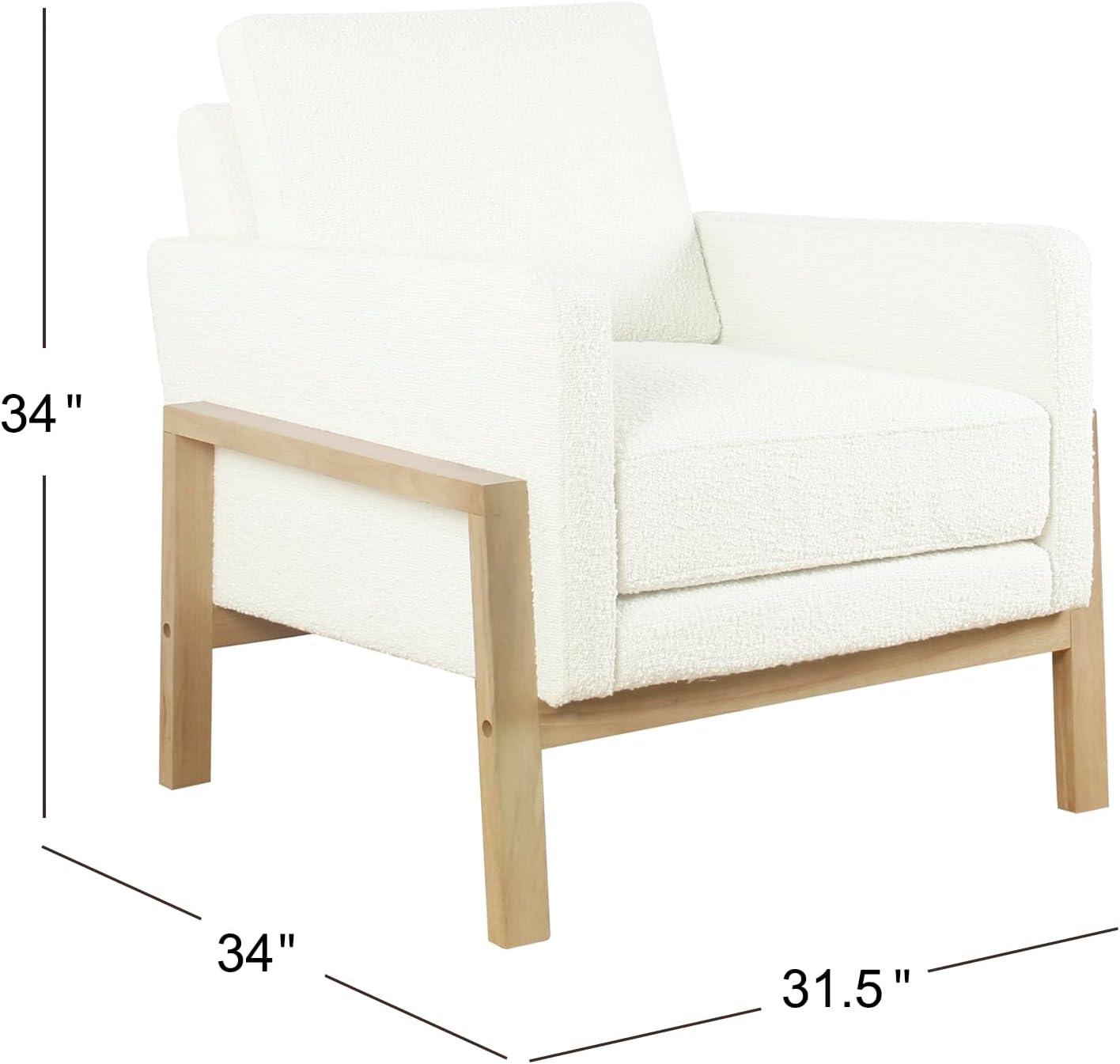 Cream White Boucle Wood Frame Accent Chair