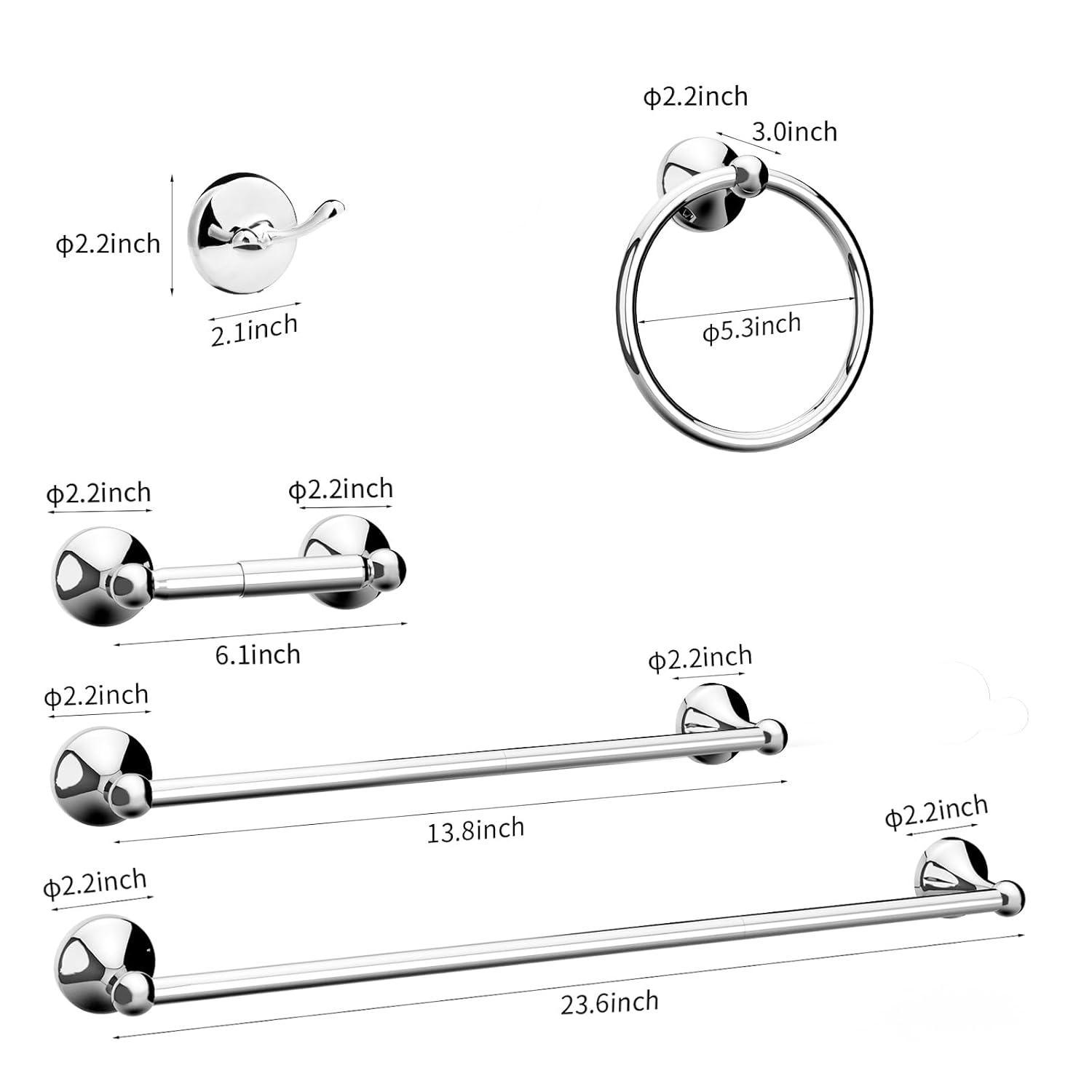 4-Piece Bathroom Hardware Accessory Set With 24" Towel Bar (Chrome Finish)