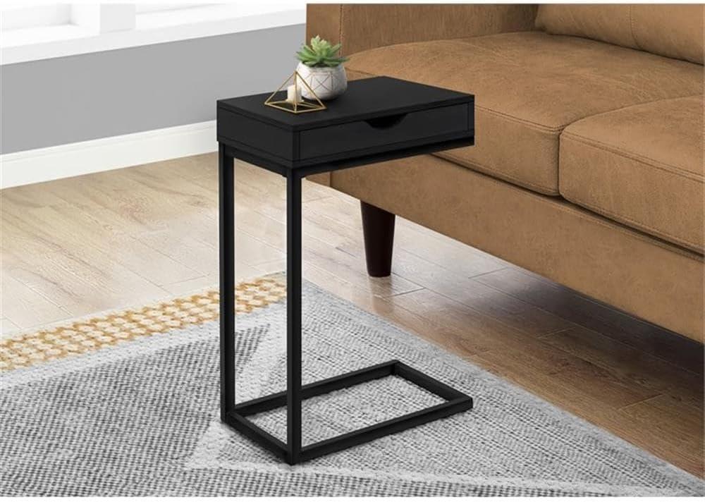 Monarch Specialties ACCENT TABLE - BLACK / BLACK METAL WITH A DRAWER