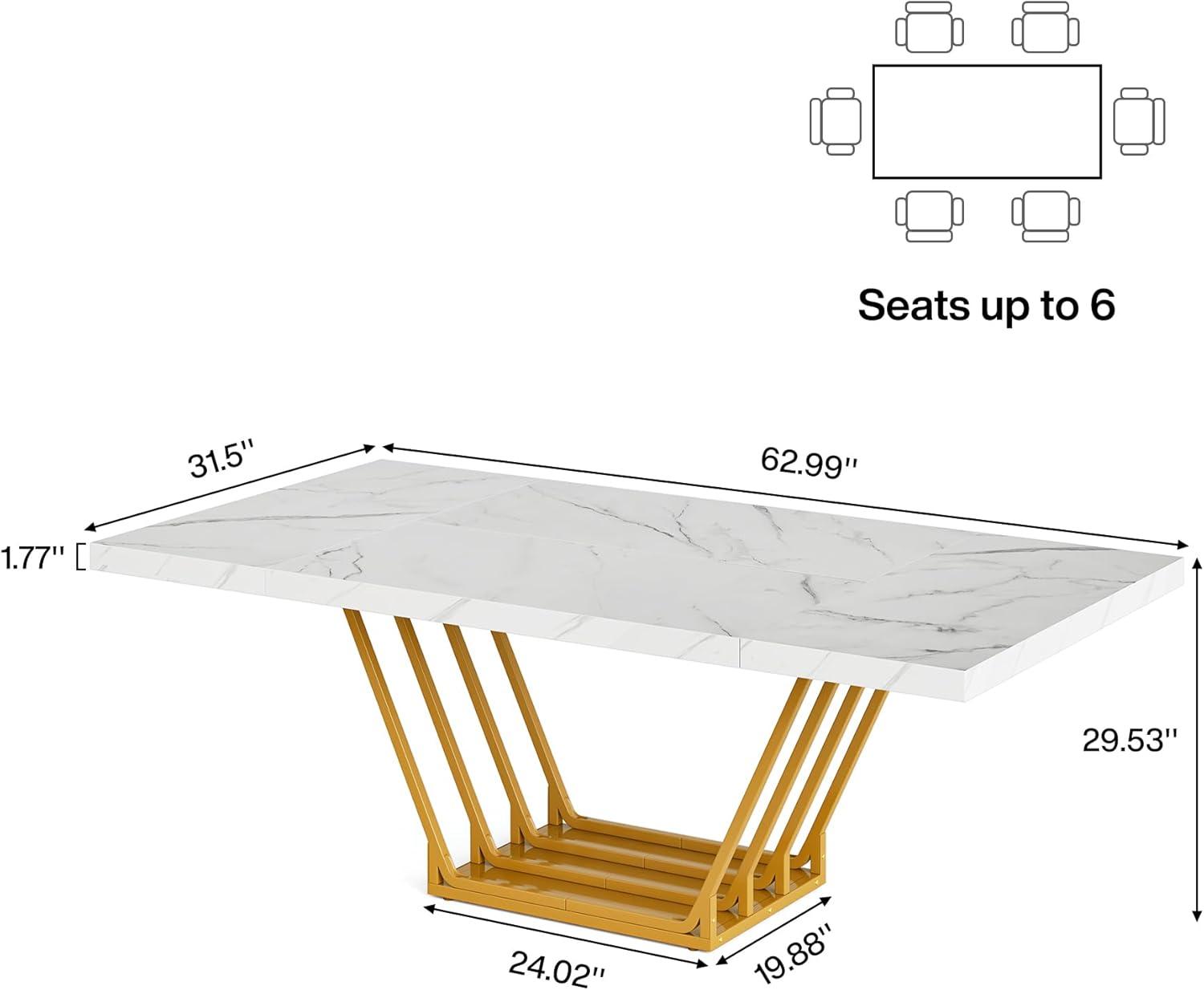 Tribesigns 63 inch Modern Office Desk, Large Executive Desk Computer Desk with Gold Metal Frame, White & Gold