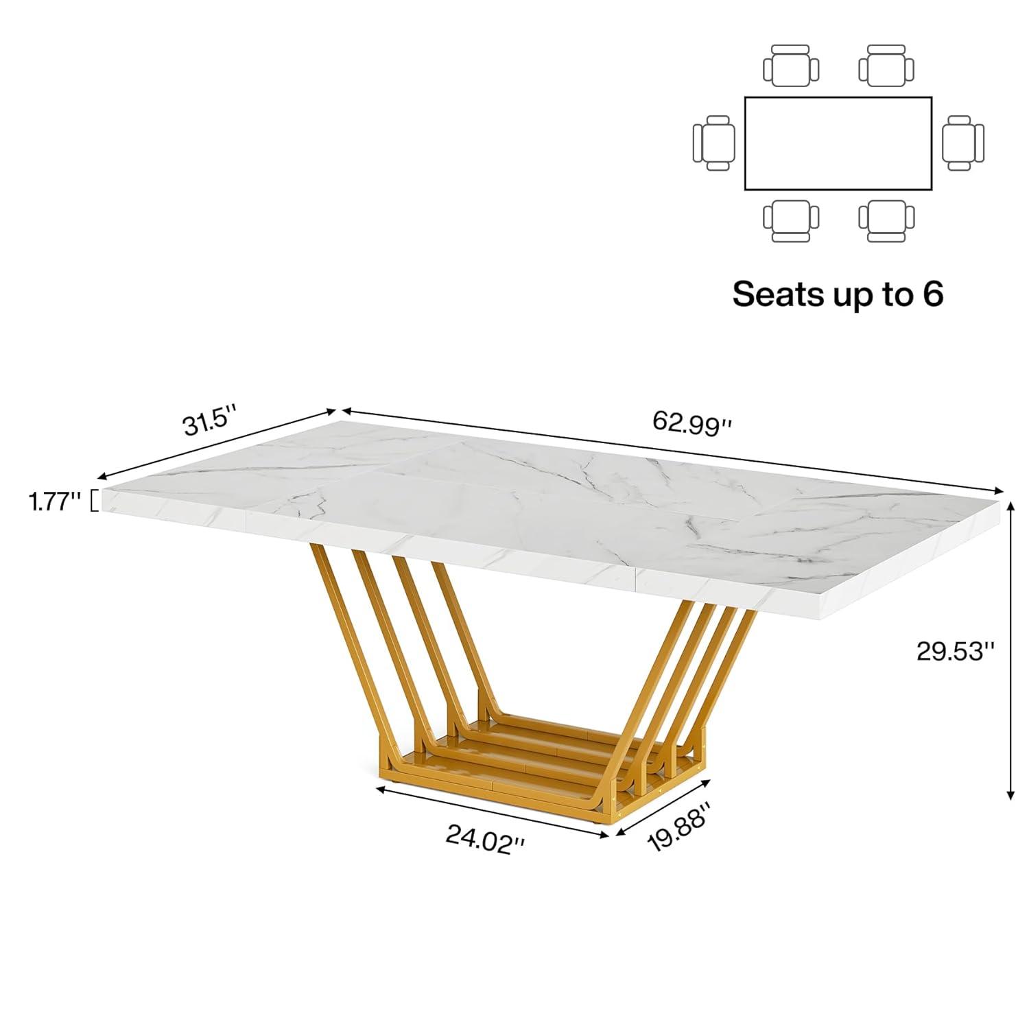 Tribesigns 63 inch Modern Office Desk, Large Executive Desk Computer Desk with Gold Metal Frame, White & Gold