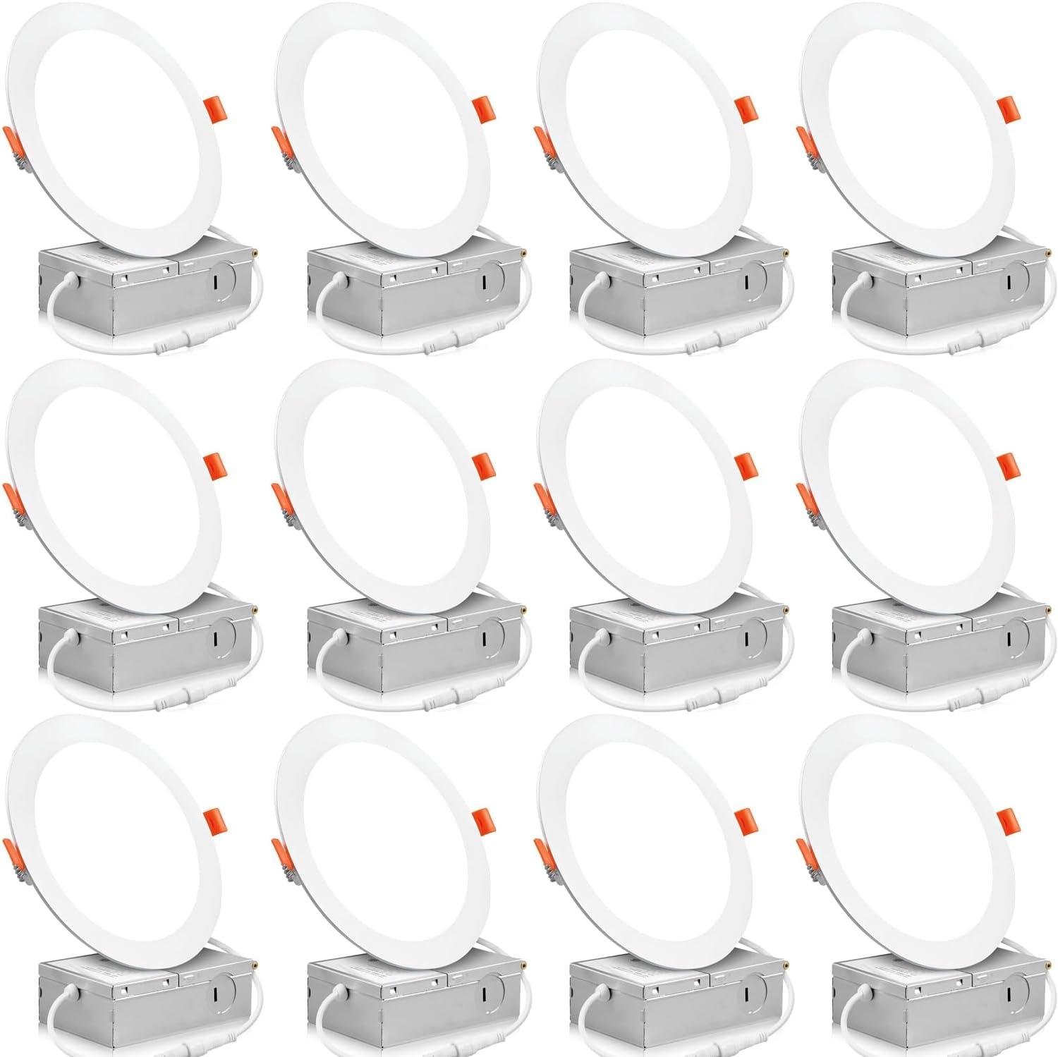 12 Pack 6 Inch Ultra-Thin White LED Recessed Ceiling Lights with Junction Box