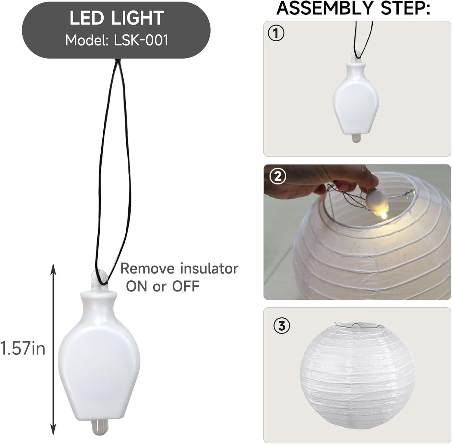 HAUSPROFI Paper Lanterns, 6" 8" 10" 12" Round Paper Lantern with LED Lantern Lights for Indoor and Outdoor Decoration - (Lanterns: 12pcs, Warm White Lights: 12pcs)