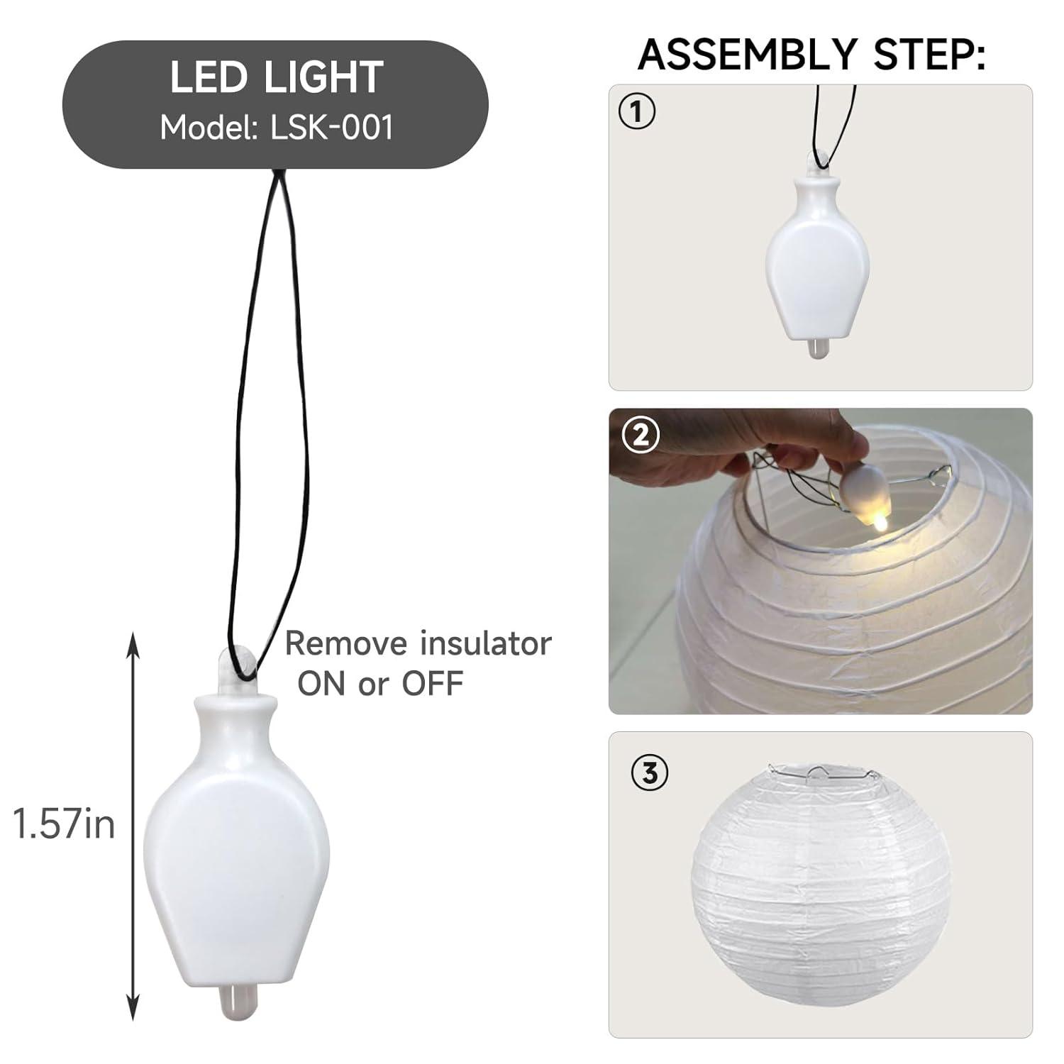 HAUSPROFI Paper Lanterns, 6" 8" 10" 12" Round Paper Lantern with LED Lantern Lights for Indoor and Outdoor Decoration - (Lanterns: 12pcs, Warm White Lights: 12pcs)