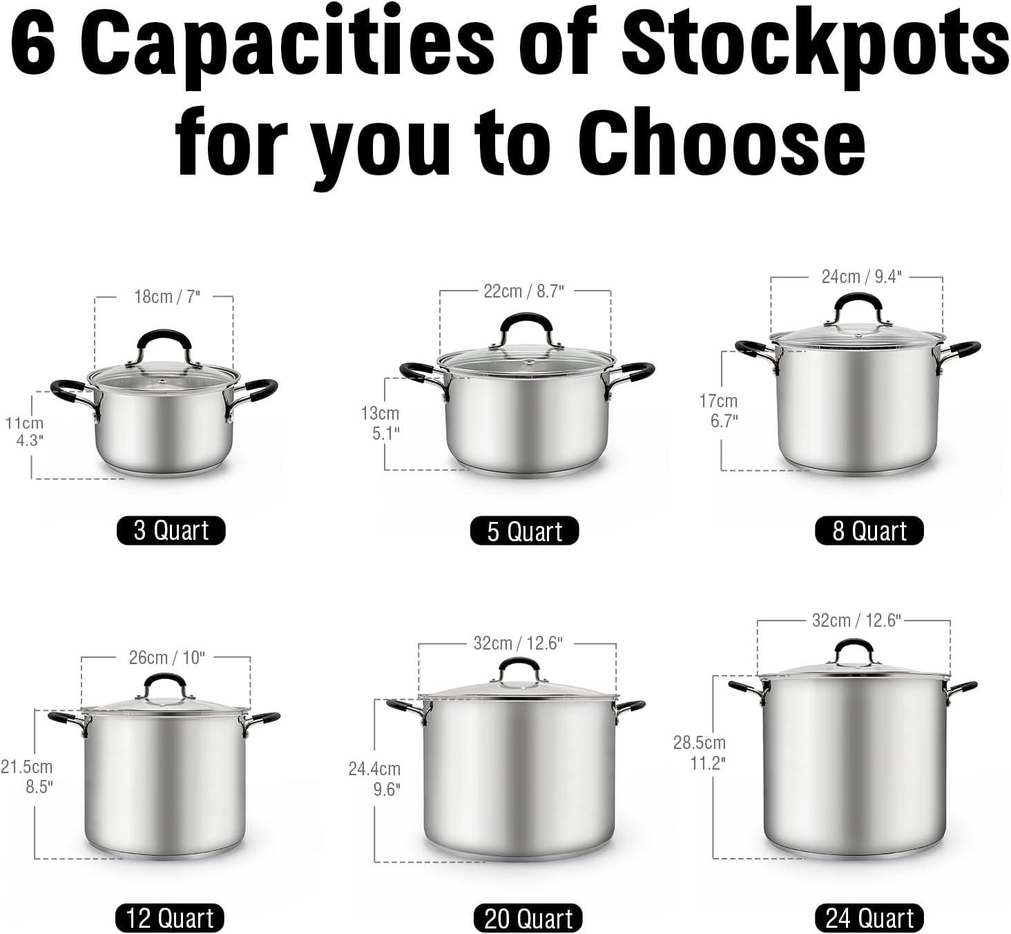 Professional 8-Quart Stainless Steel Induction Stockpot with Lid