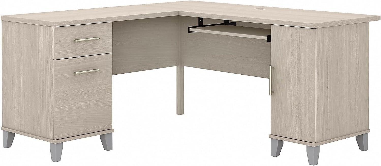 Bush Furniture Somerset 60" L Shaped Desk with Storage, Sand Oak