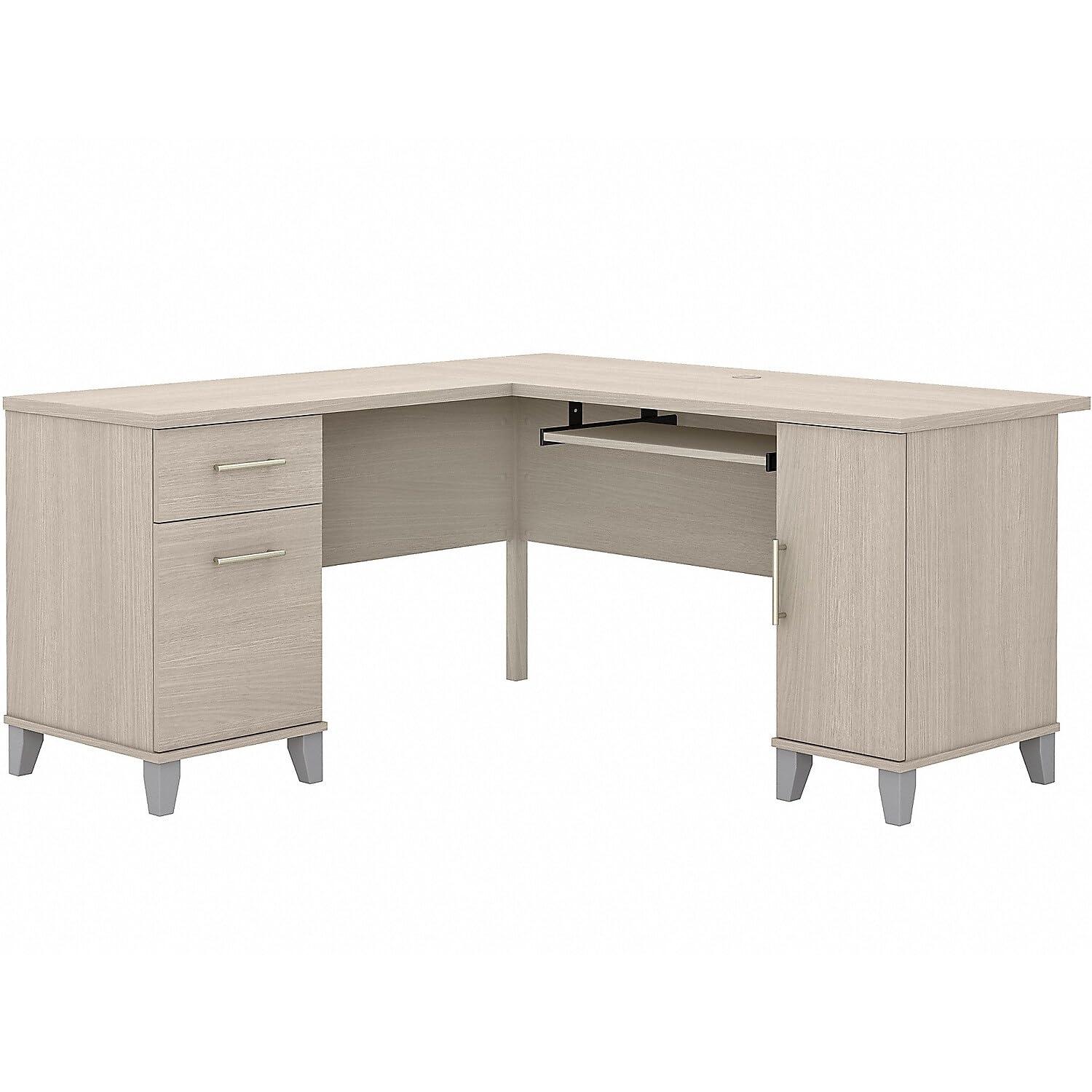 Bush Furniture Somerset 60" L Shaped Desk with Storage, Sand Oak