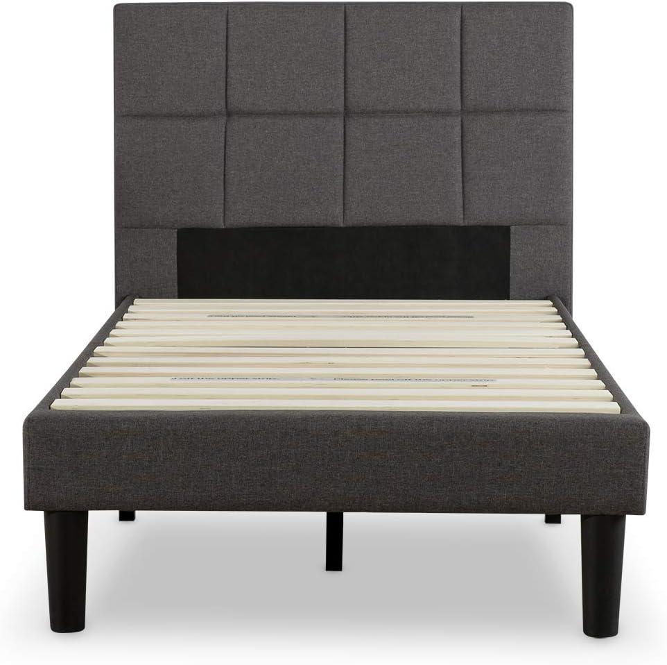 Twin Gray Upholstered Platform Bed with Tufted Headboard