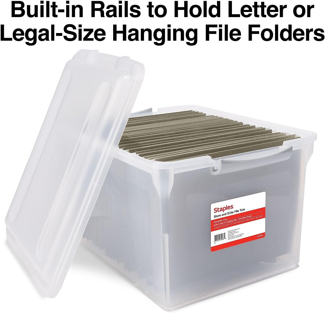 Staples Store & Slide Plastic File Box Latching Letter/Legal Size Clear (140167/139997)