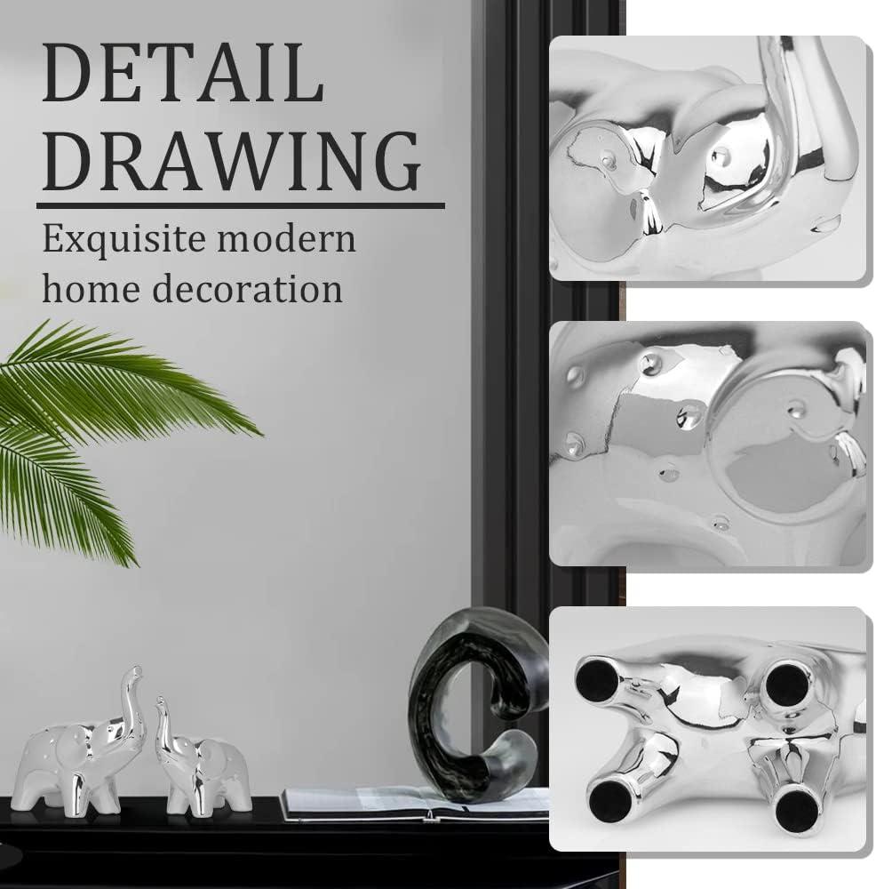 A Pair Elephant Statue Home Decor,Modern Style Figurines,Sculpture for ​Office Desktop Bookshelf Living Room (Ceramics Silver)