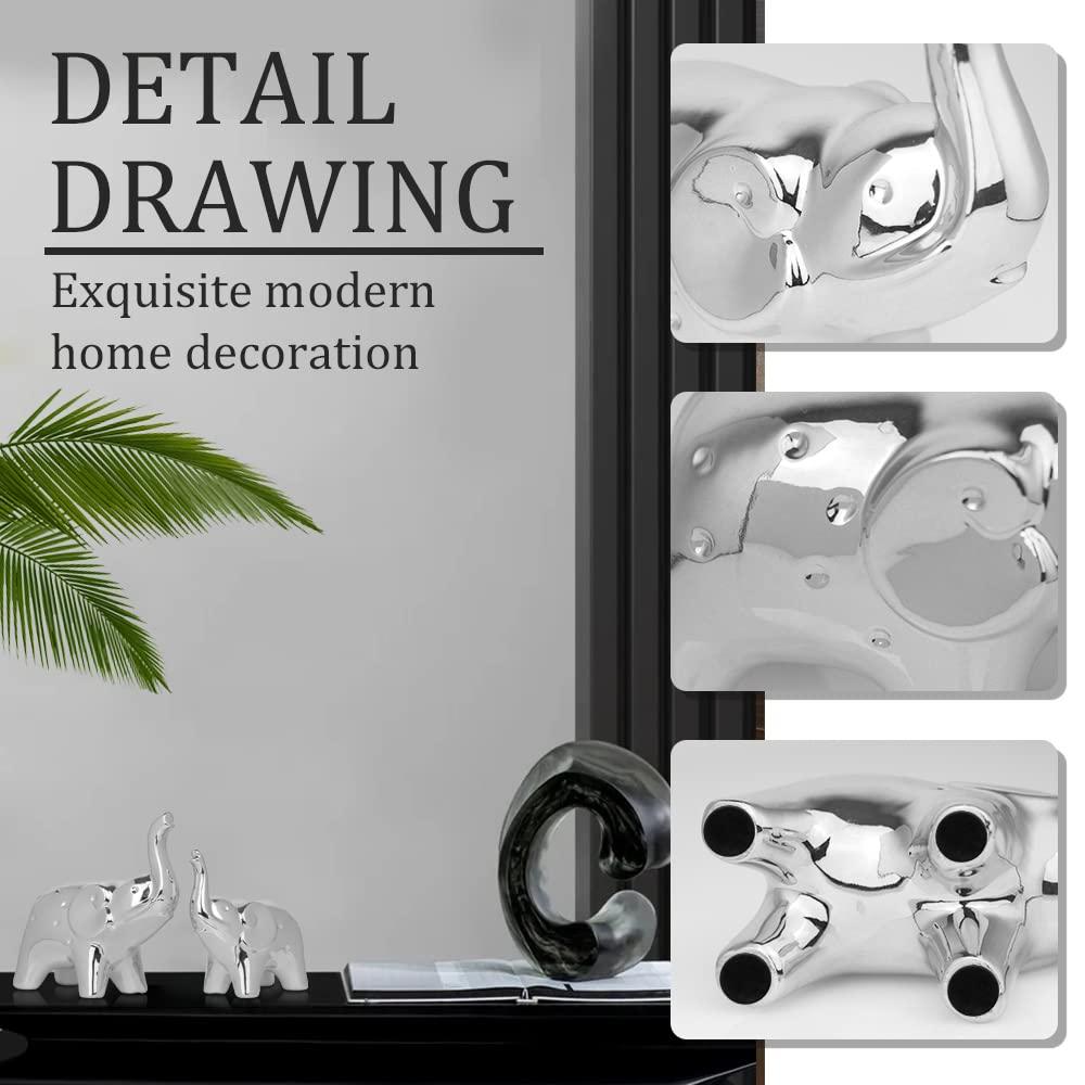 A Pair Elephant Statue Home Decor,Modern Style Figurines,Sculpture for ​Office Desktop Bookshelf Living Room (Ceramics Silver)