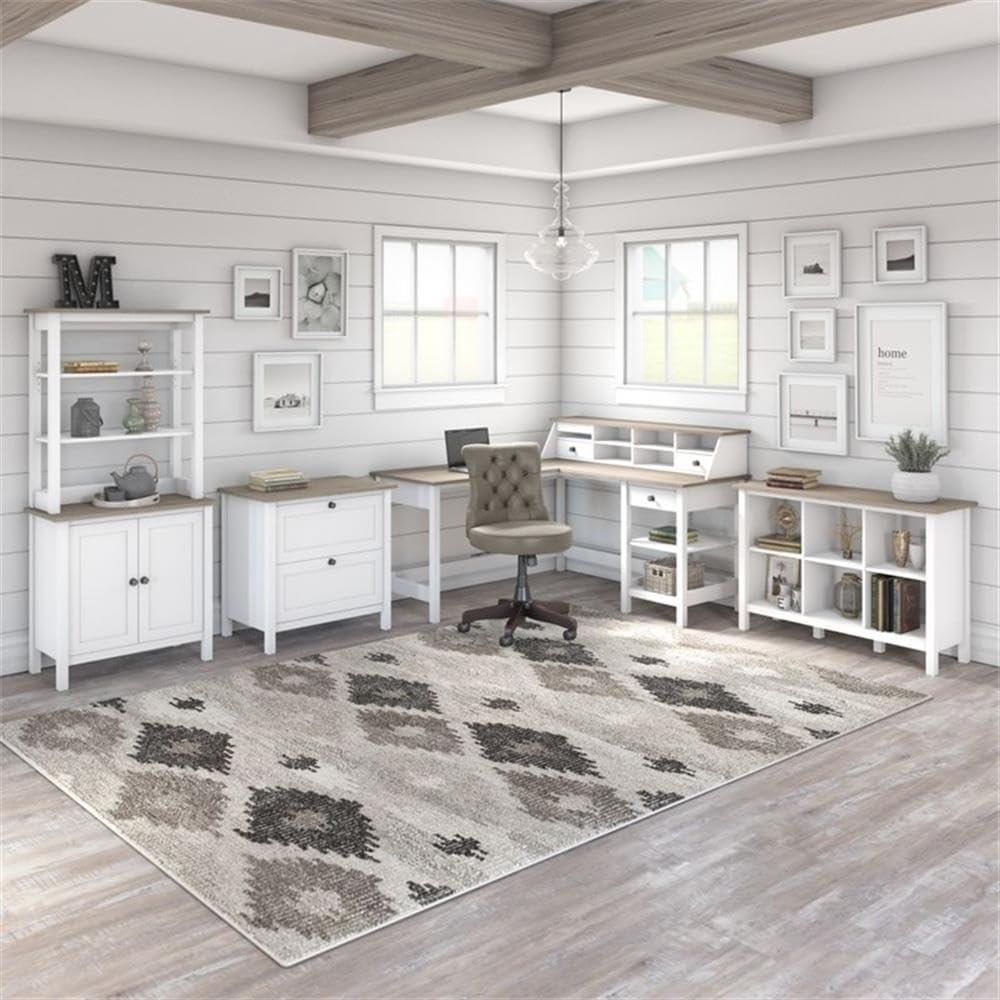 54W Mayfield Computer Desk with Drawers Shiplap Gray/Pure White - Bush Furniture: Home Office Workstation