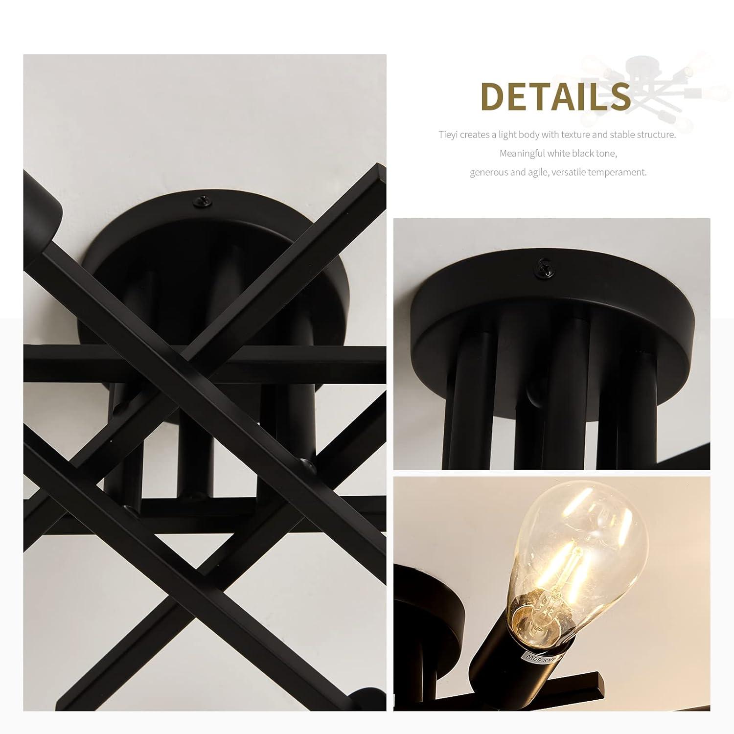 Semi Flush Mount Modern Ceiling Light Fixture， 6 Lights Black Vintage Matte Sputnik Chandelier Ceiling Lamp with E26 Bulb Base [Bulbs Not Included]