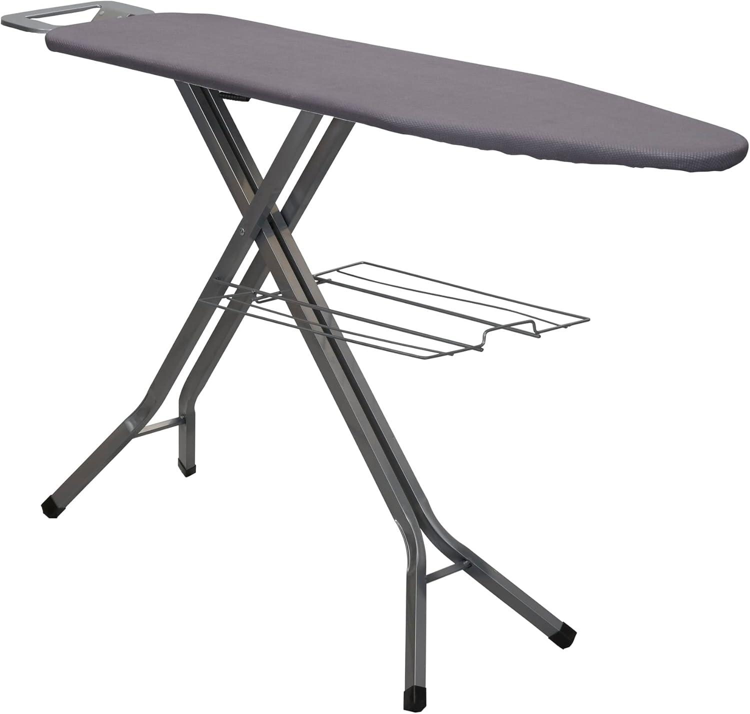Household Essentials Ironing Center Mesh Steel Top Silver: Full Size Adjustable Ironing Board with Non-Slip Iron Rest