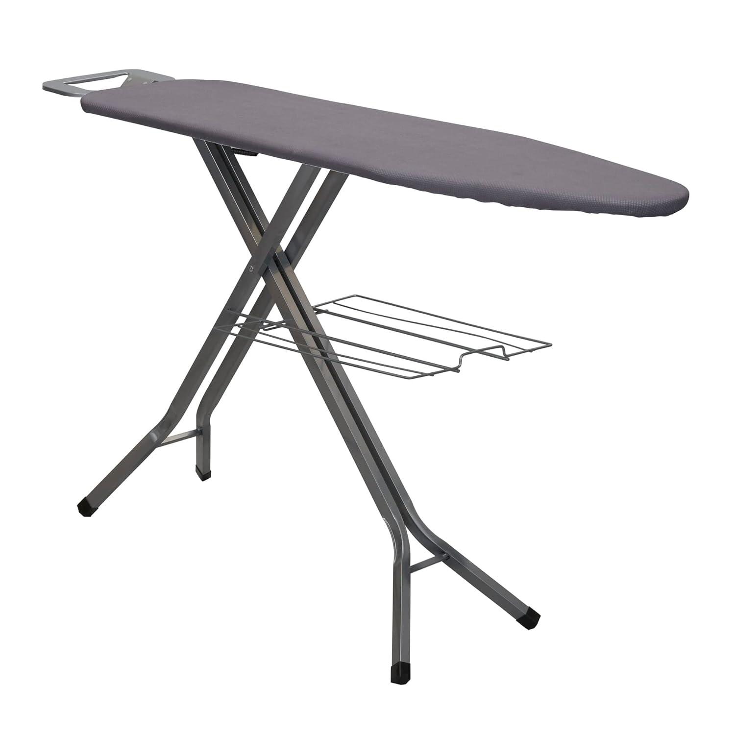 Household Essentials Ironing Center Mesh Steel Top Silver: Full Size Adjustable Ironing Board with Non-Slip Iron Rest