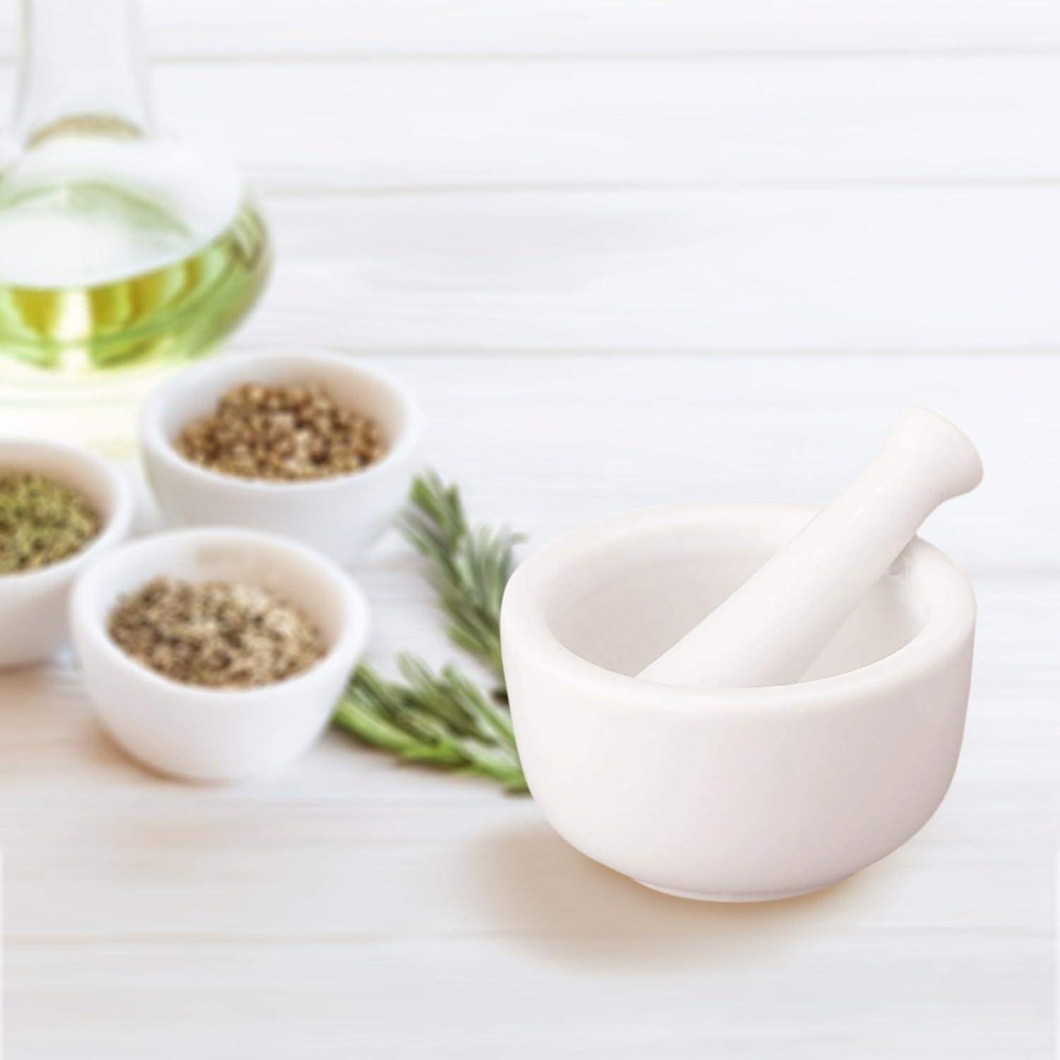 HIC Kitchen Mortar and Pestle for Grinding Spices and Herbs and Crushing Pills, Fine-Quality Porcelain