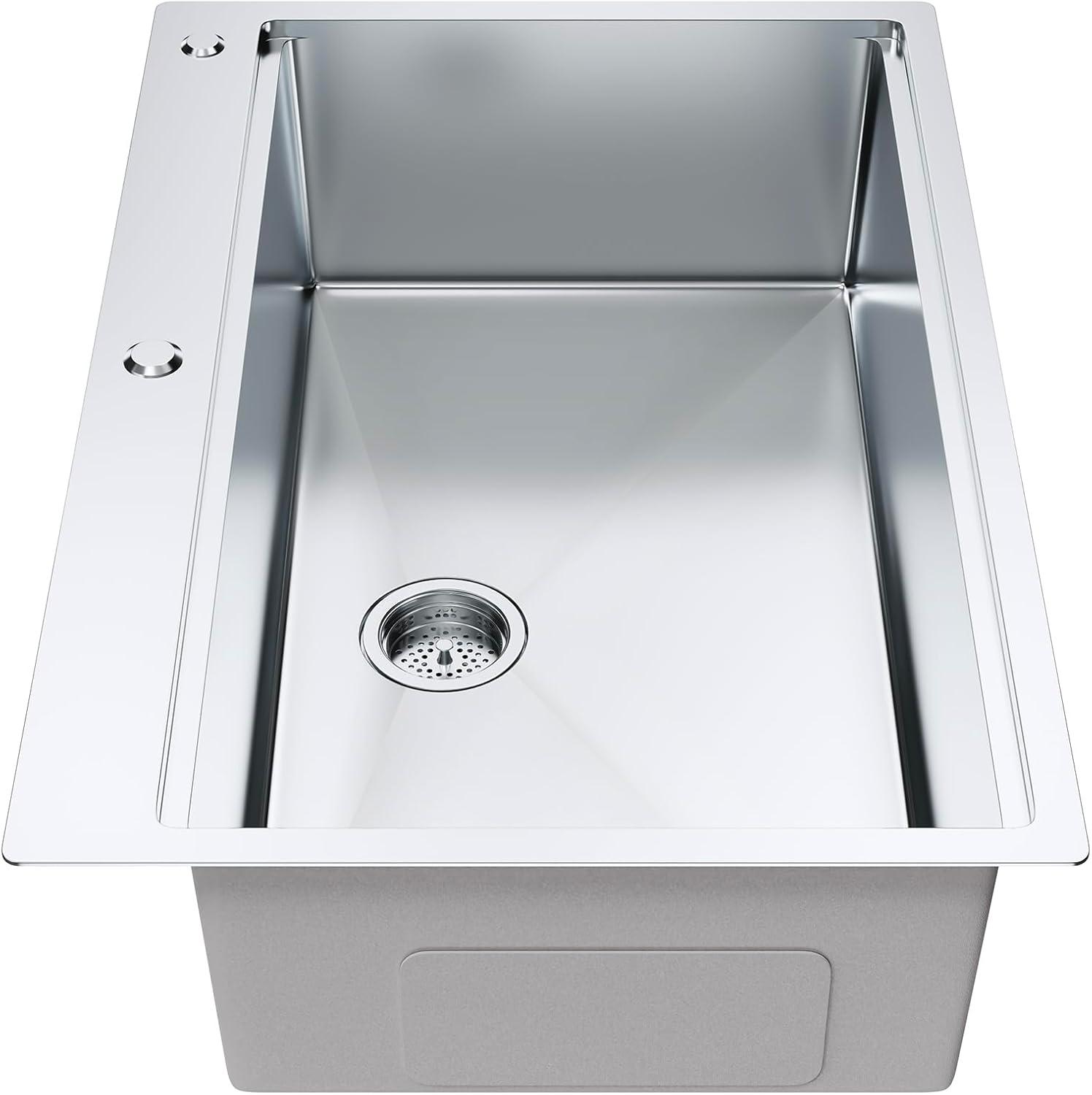 33'' L Flush Single Bowl Stainless Steel Kitchen Sink