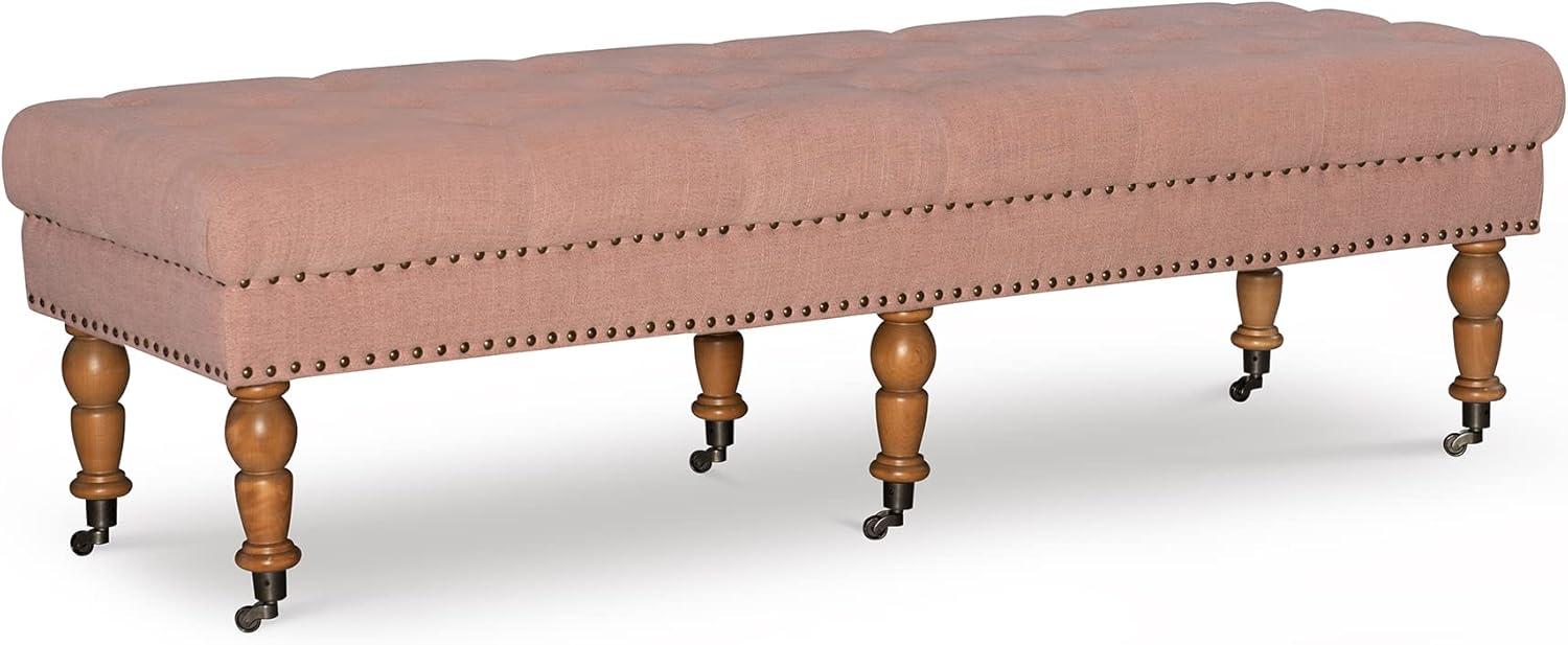 62" Isabelle Linen Tufted Bench with Nailhead Trim & Casters - Entryway, Bedroom - Linon