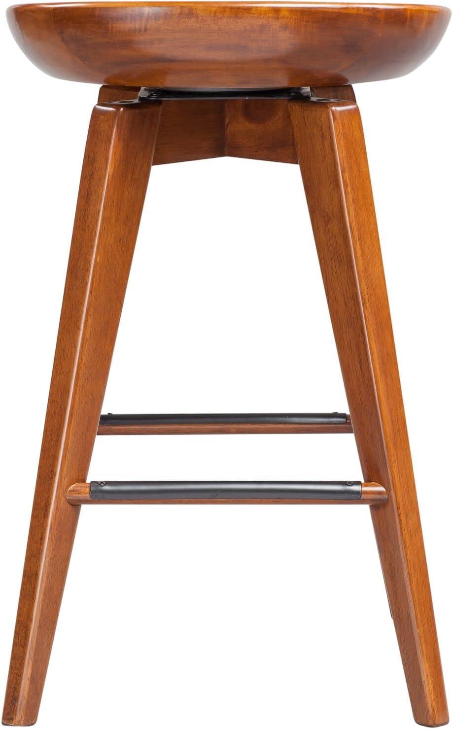 Walnut Flare-Leg 24" Swivel Counter Stool with Metal Accents