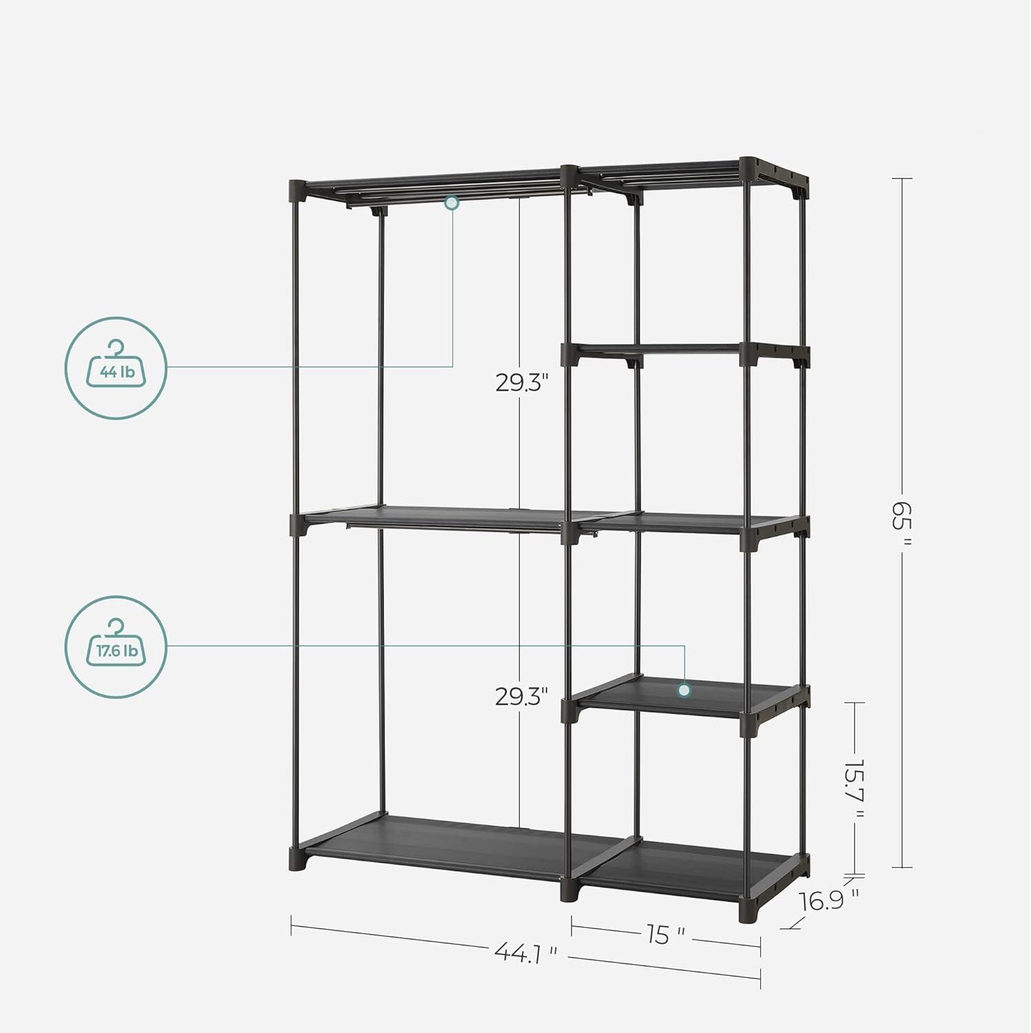 SONGMICS Closet Organizer Portable Wardrobe with Hanging Rods Clothes Rack Storage Organizer for Bedroom Black