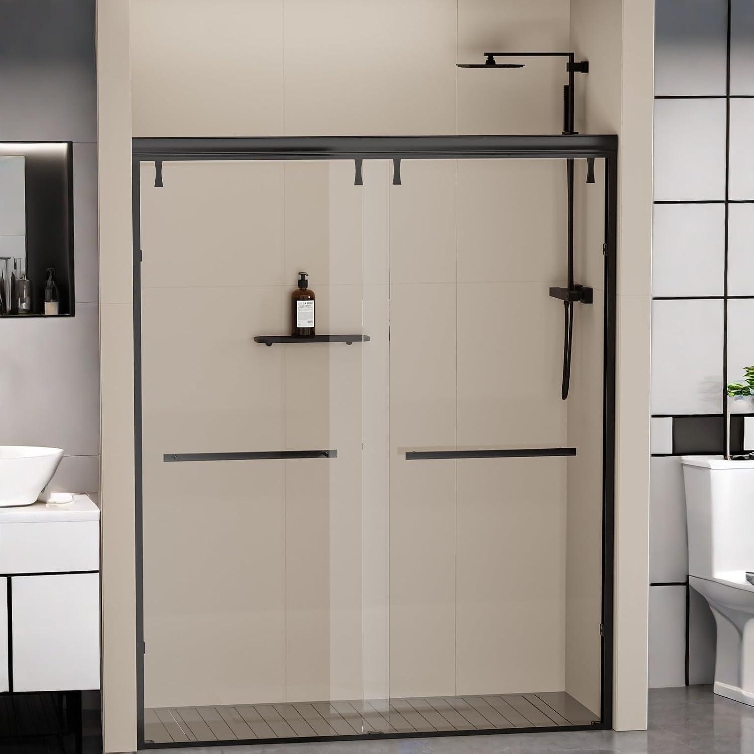 56-60 In. X 76 In Double Sliding Shower Door, 5/16 In Clear Tempered Glass Easy-Clean Coating Chrome