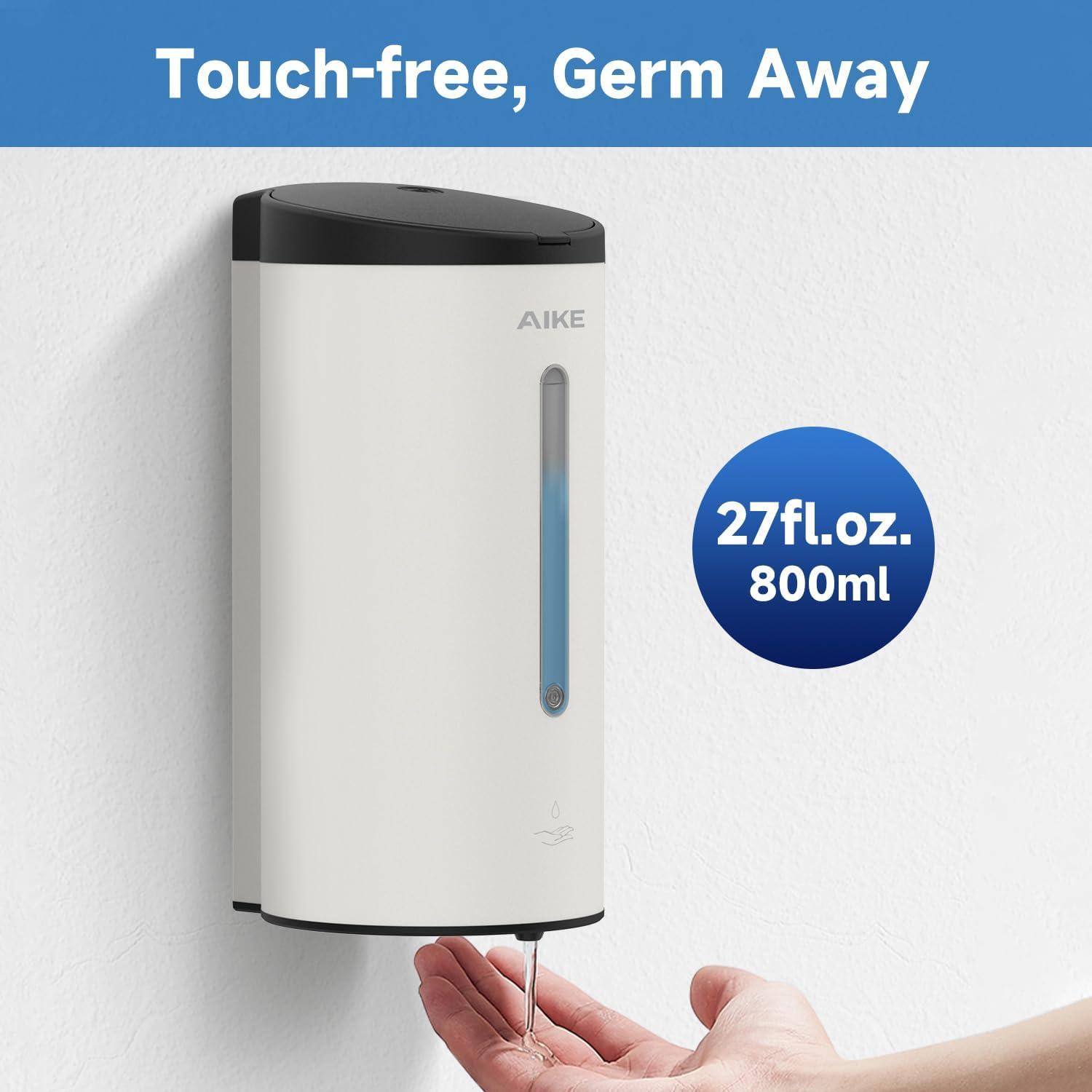 AIKE Wall-Mount Automatic Liquid Soap Dispenser 27oz Large Capacity Brushed Stainless Steel Finish Model AK1205
