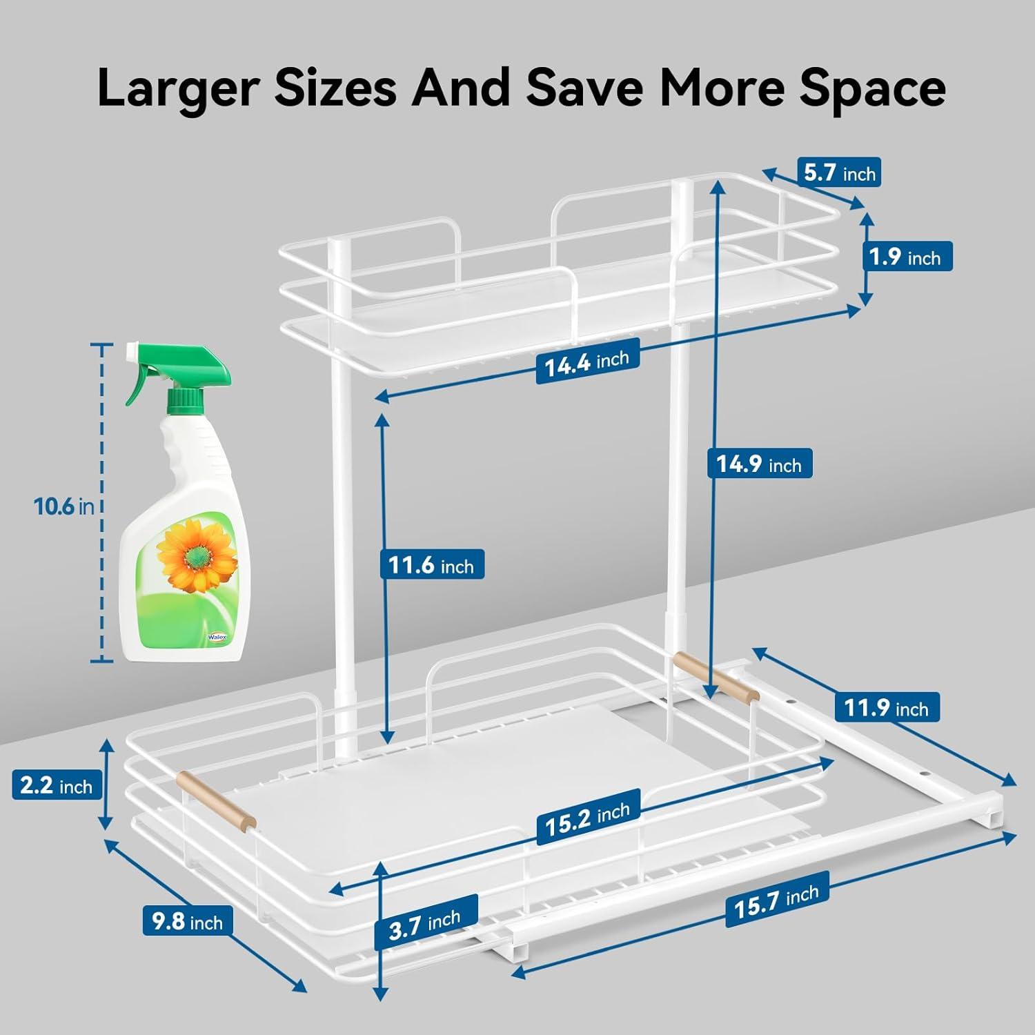 Delamu 2 Pack Under Sink Organizer and Storage, 2 Tier Pull Out Cabinet Organizer, Slide Out Under Sink Storage Shelf for Kitchen Bathroom, White