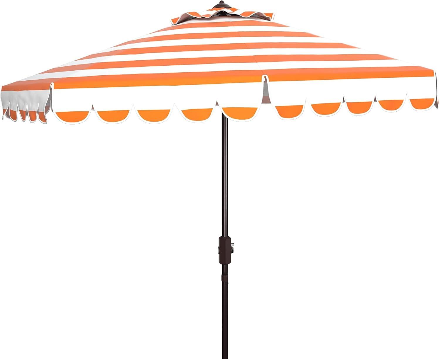 Maui Single Scallop Striped 9Ft Crank Push Button Tilt Umbrella - PAT8011 - Orange - Safavieh