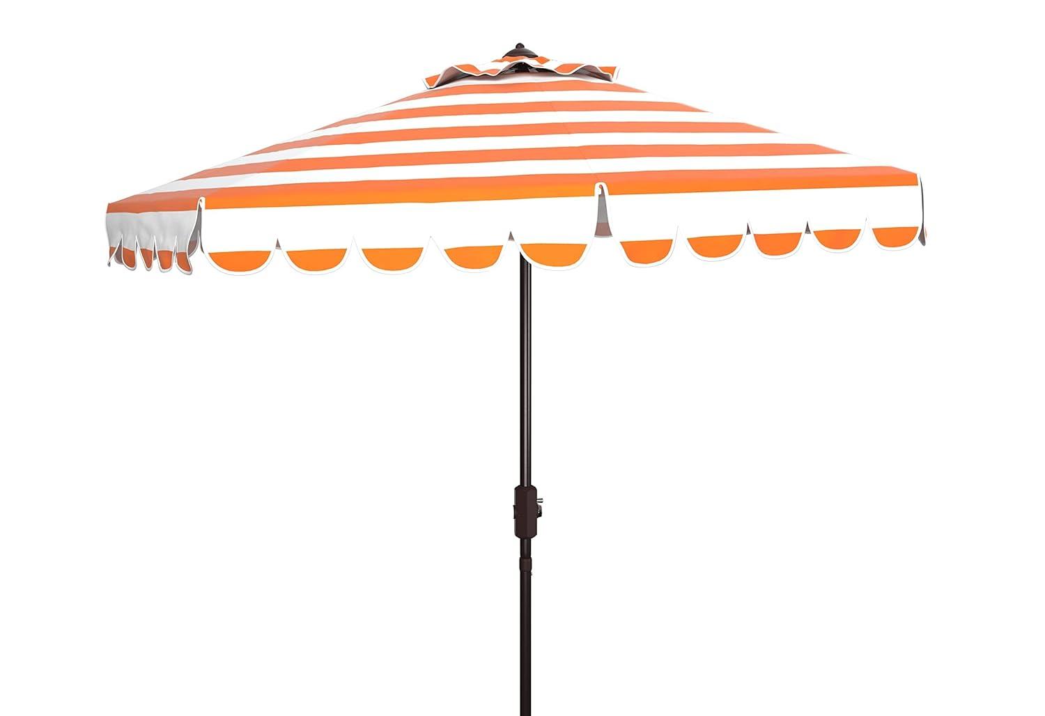 Maui Single Scallop Striped 9Ft Crank Push Button Tilt Umbrella - PAT8011 - Orange - Safavieh