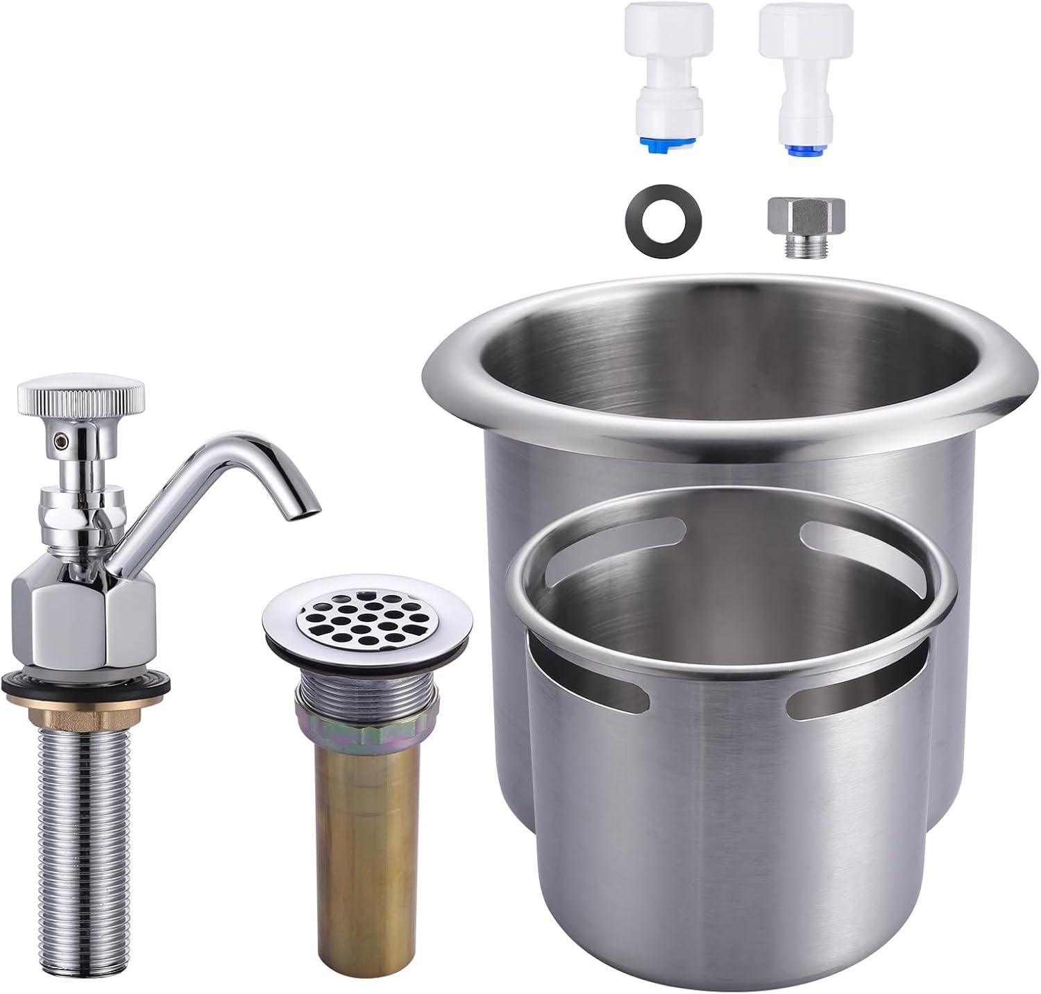 Single Handle Deck Mount Brass Kitchen Faucet 0.4 GPM Dipper Well Faucet And Bowl Set