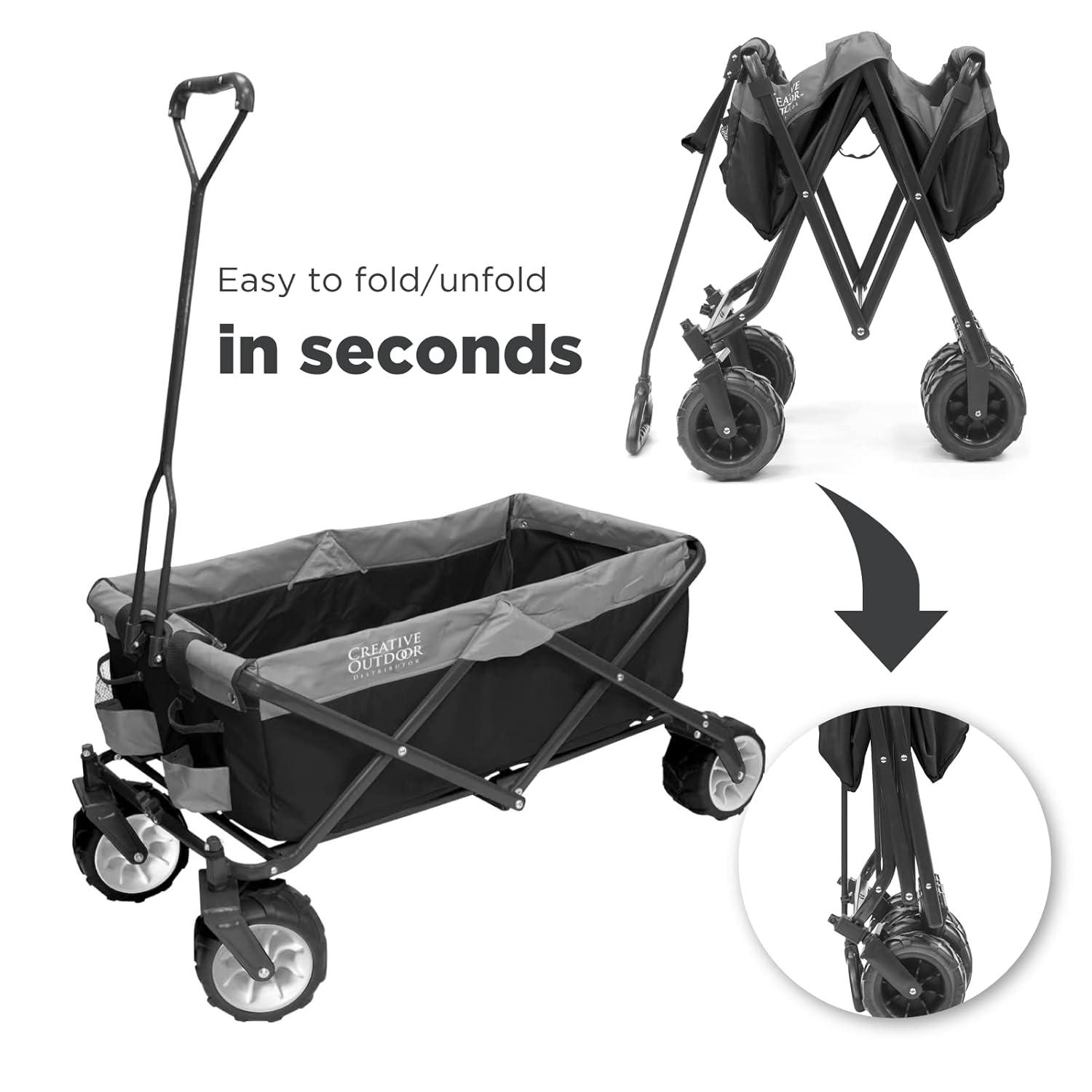 Wagonsrus Creative Outdoor Collapsible Folding Wagon, All-Terrain, Black