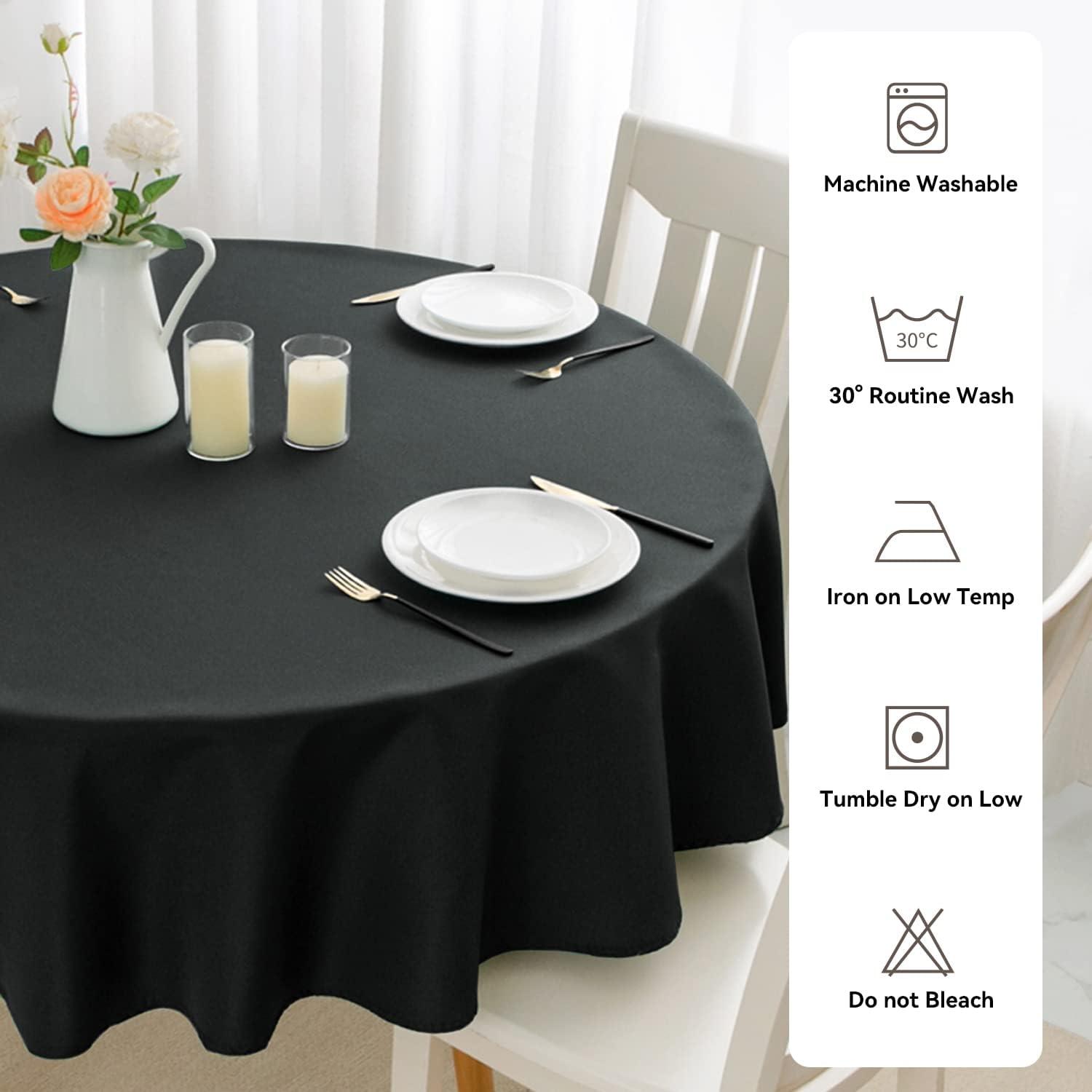 Romanstile Round Tablecloth 60inch Black Polyester Table Cloths Wrinkle Resistant Washable Fabric Table Cover for Wedding Party Restaurant Buffet Table