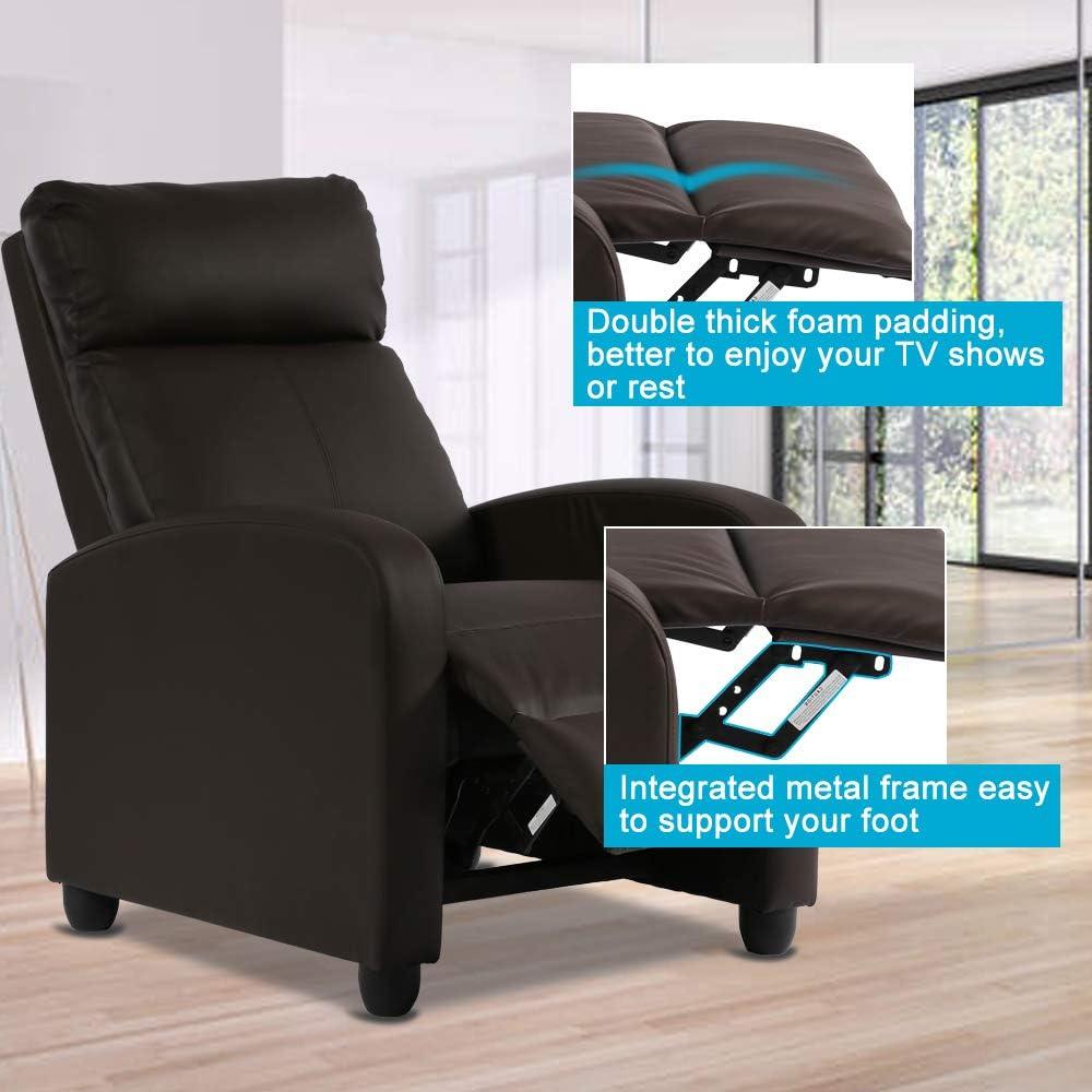 FDW Recliner Chair for Living Room Massage Recliner Sofa Reading Chair Winback Single Sofa Home Theater Seating Modern Reclining Chair, Brown