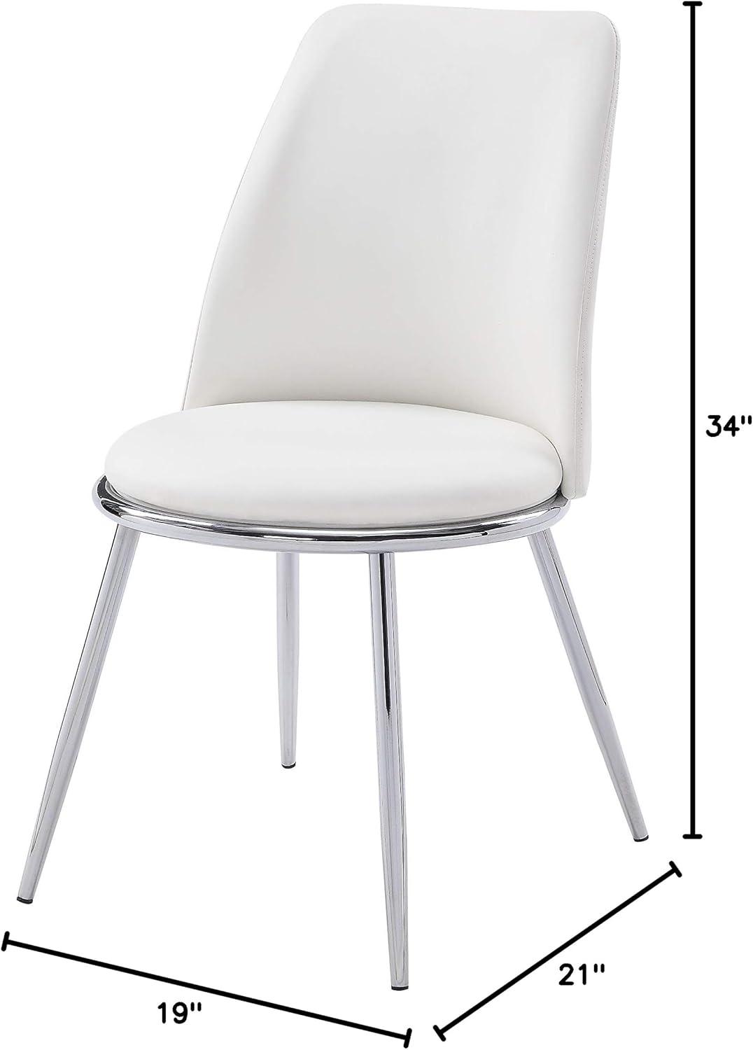 ACME Chara Faux Leather Dining Side Chair in White and Chrome (Set of 2)