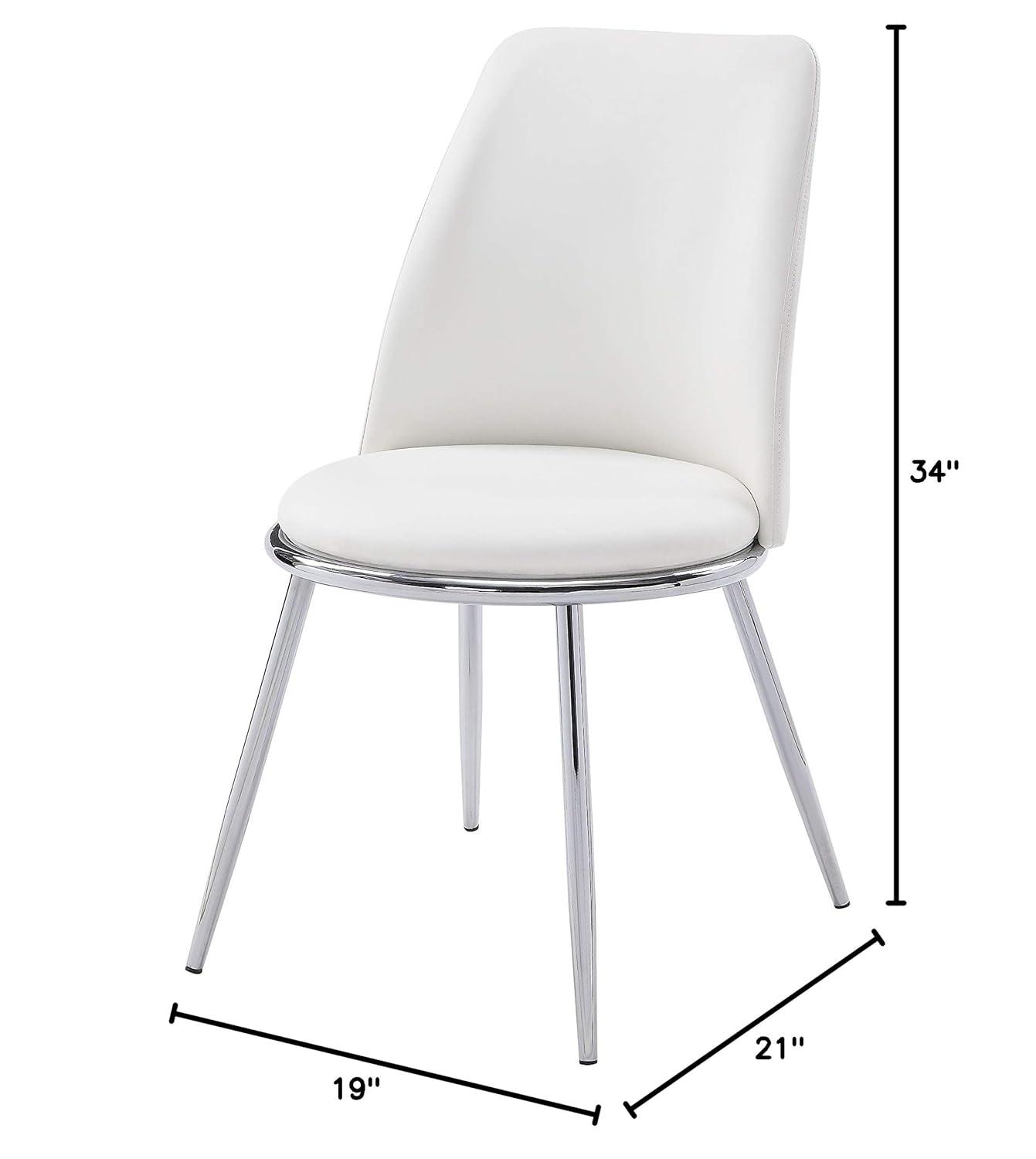 ACME Chara Faux Leather Dining Side Chair in White and Chrome (Set of 2)