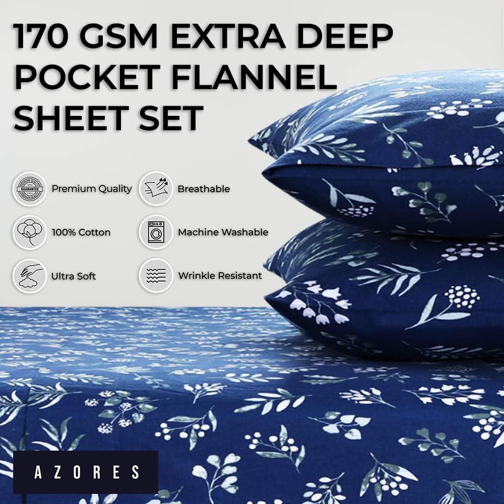 Azores Home Eva Flannel Floral Sheet Set