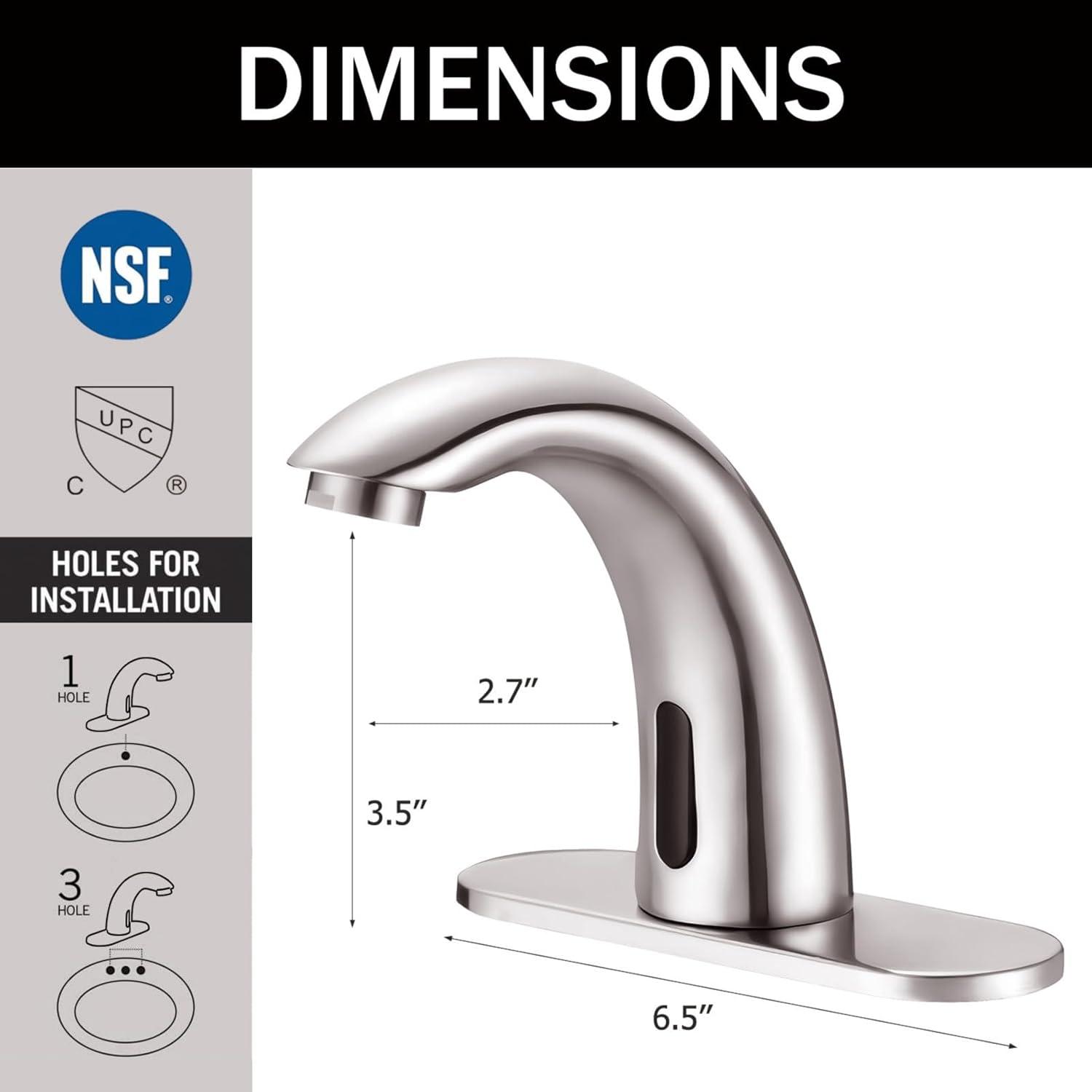 Touchless Bathroom Sink Faucet - Automatic Motion Sensor Restroom Toilet Faucet - Battery Operated for Commercial Lavatory, Brushed Nickel