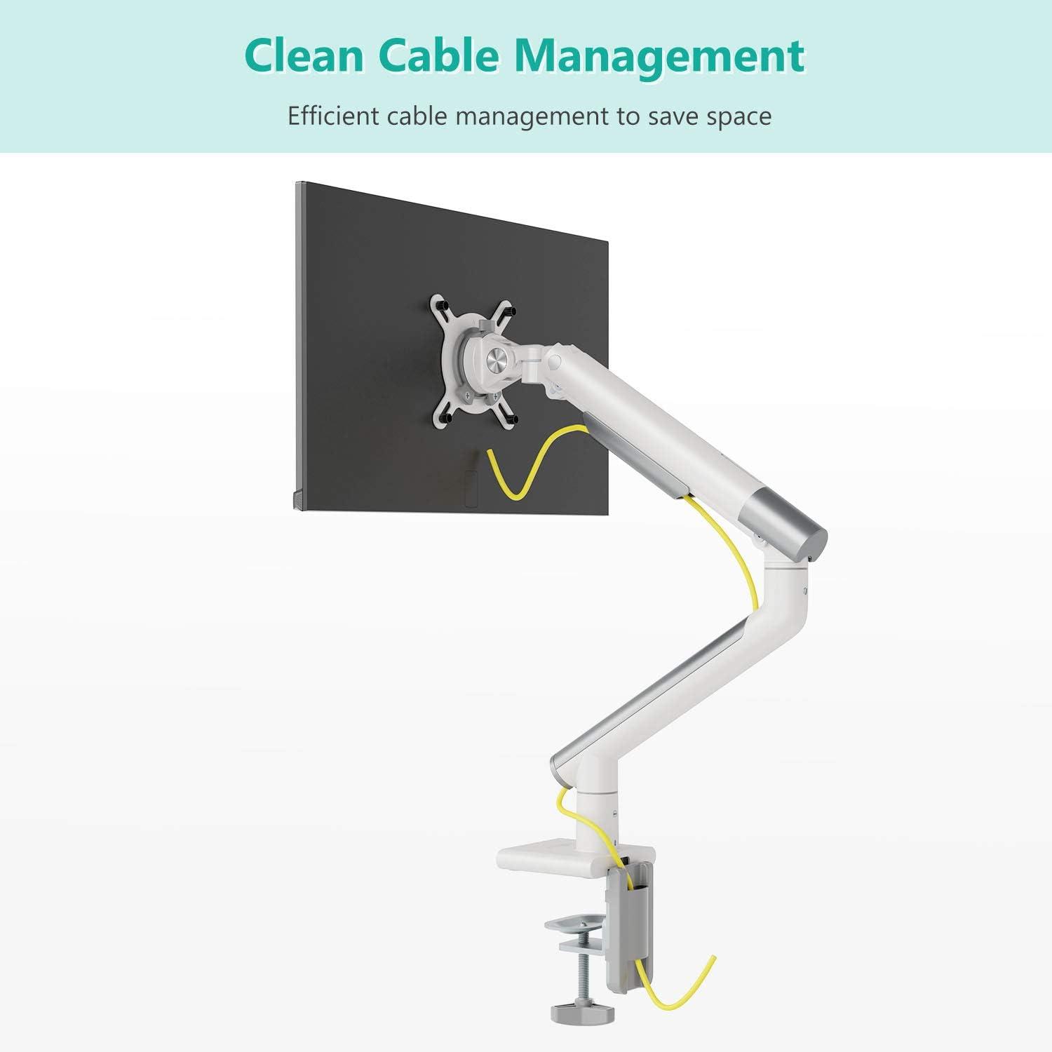 White Adjustable Monitor Mount Arm with Desk Clamp