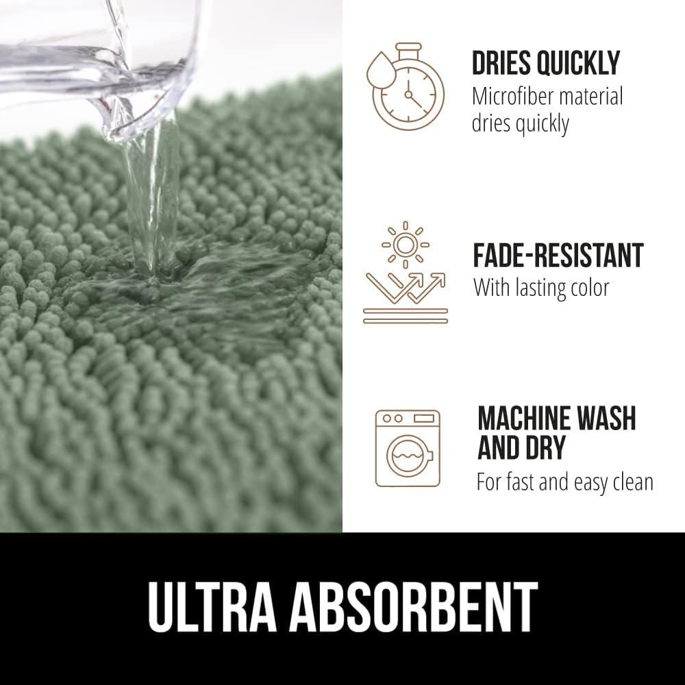 Gorilla Grip Chenille Bath Rug 24x17, Rubber Backing Quick Dry Washable Microfiber Mats, Sage Green